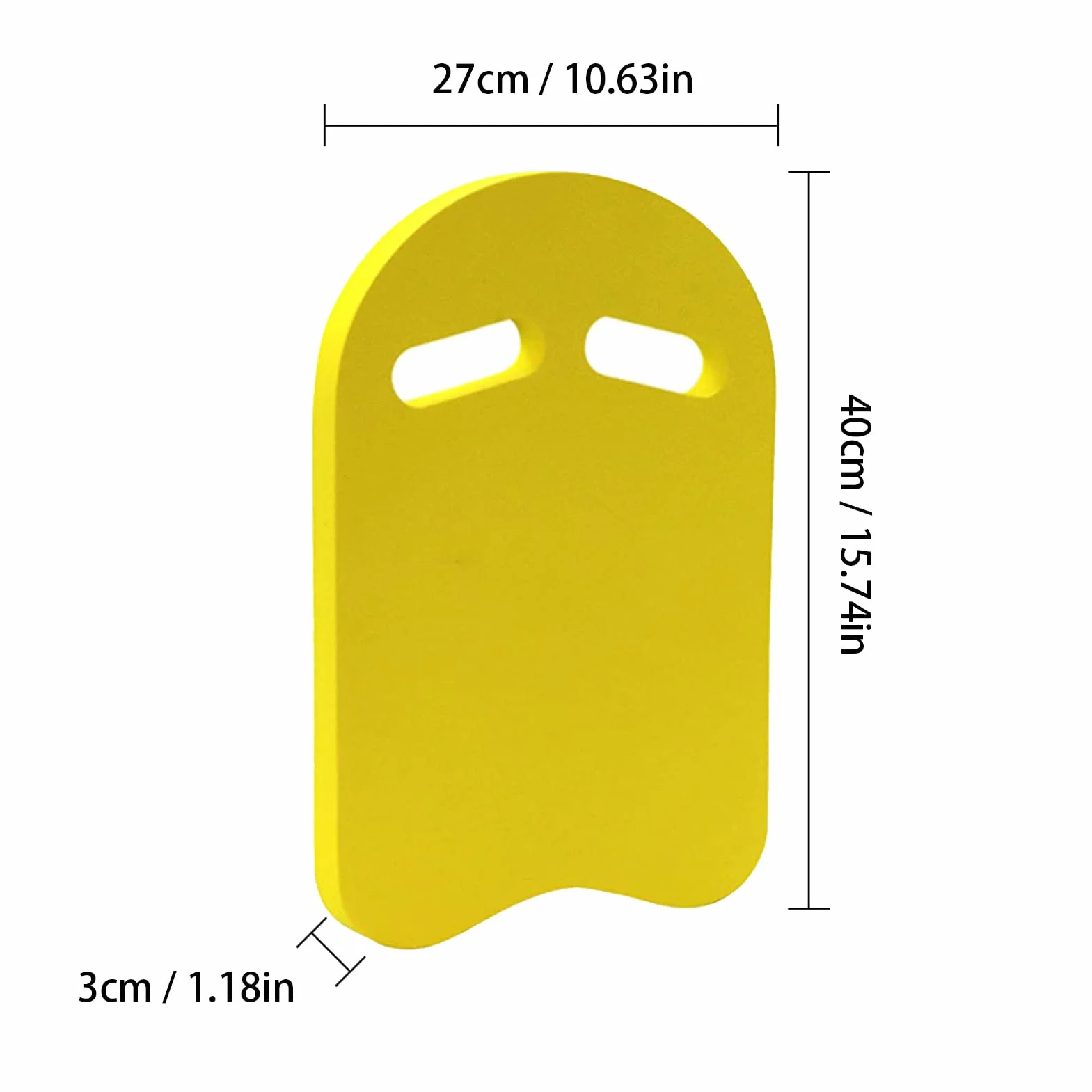 KickboardSwim Board, akcesoria treningowe na basen, deska do pływania z uformowanymi otworami, wiele możliwości chwytania, 100% EVA, bez PCW, 40 x 27 x 3 cm, żółta
