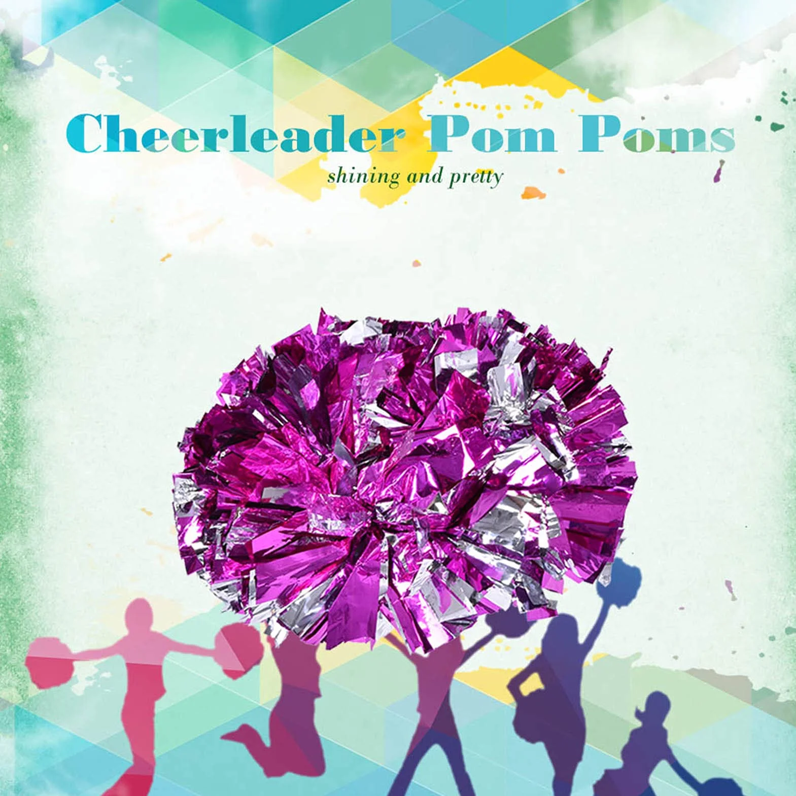 Pompony Cheerleaderek z Uchwytem Kwiat Na Rękę Różowy Srebrny