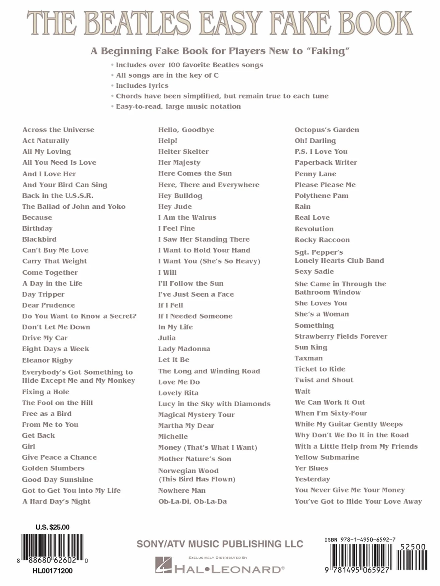 The beatles easy fake book - 2nd edition: Melody, Lyrics and Simplified Chords