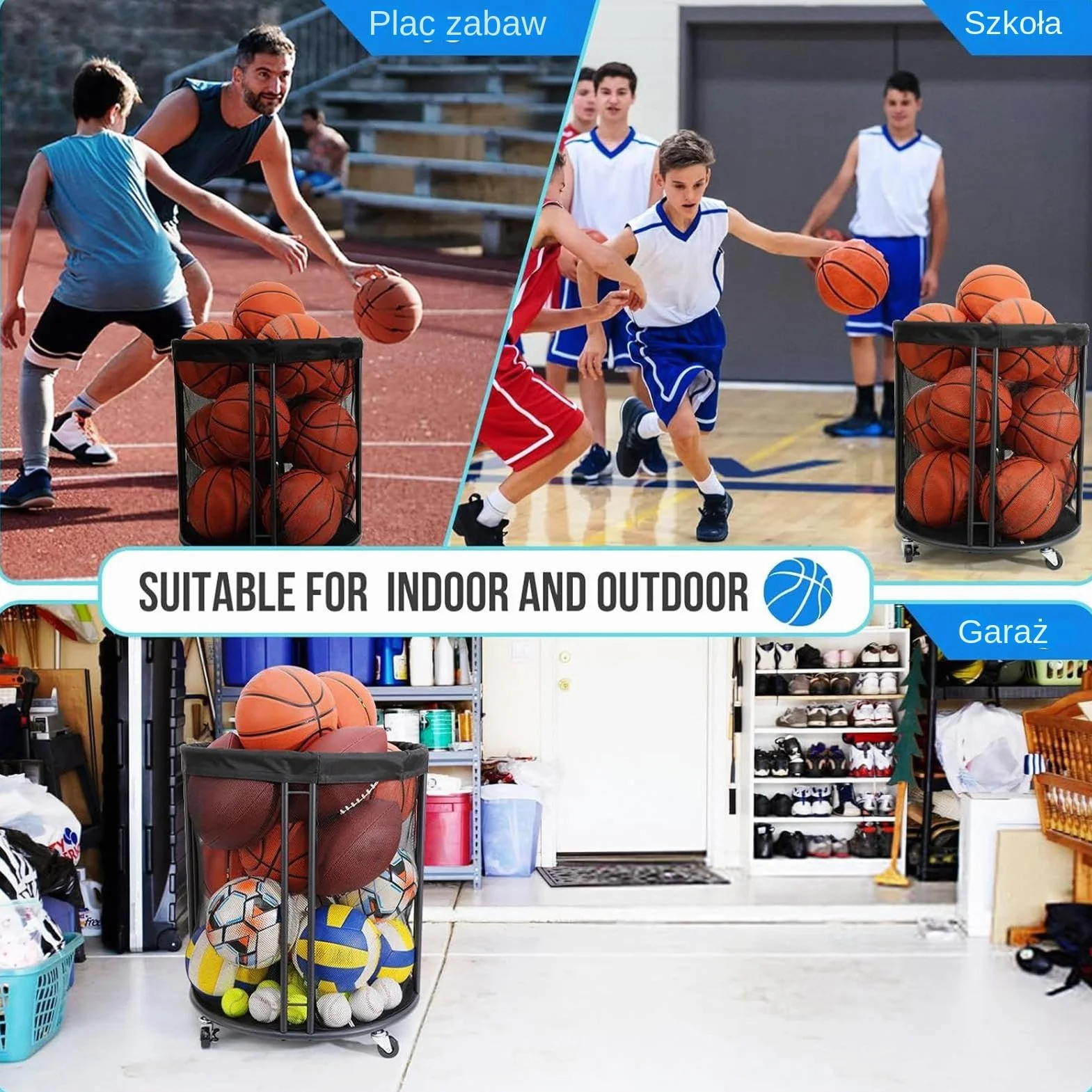 Ball Storage Basket – Large Capacity Sports Ball Organizer With Net | Heavy-Duty Outdoor Balls Holder For Pool, Patio, Garden, Deck | Durable Container Box For Basketballs, Soccer Balls, Volleyballs &