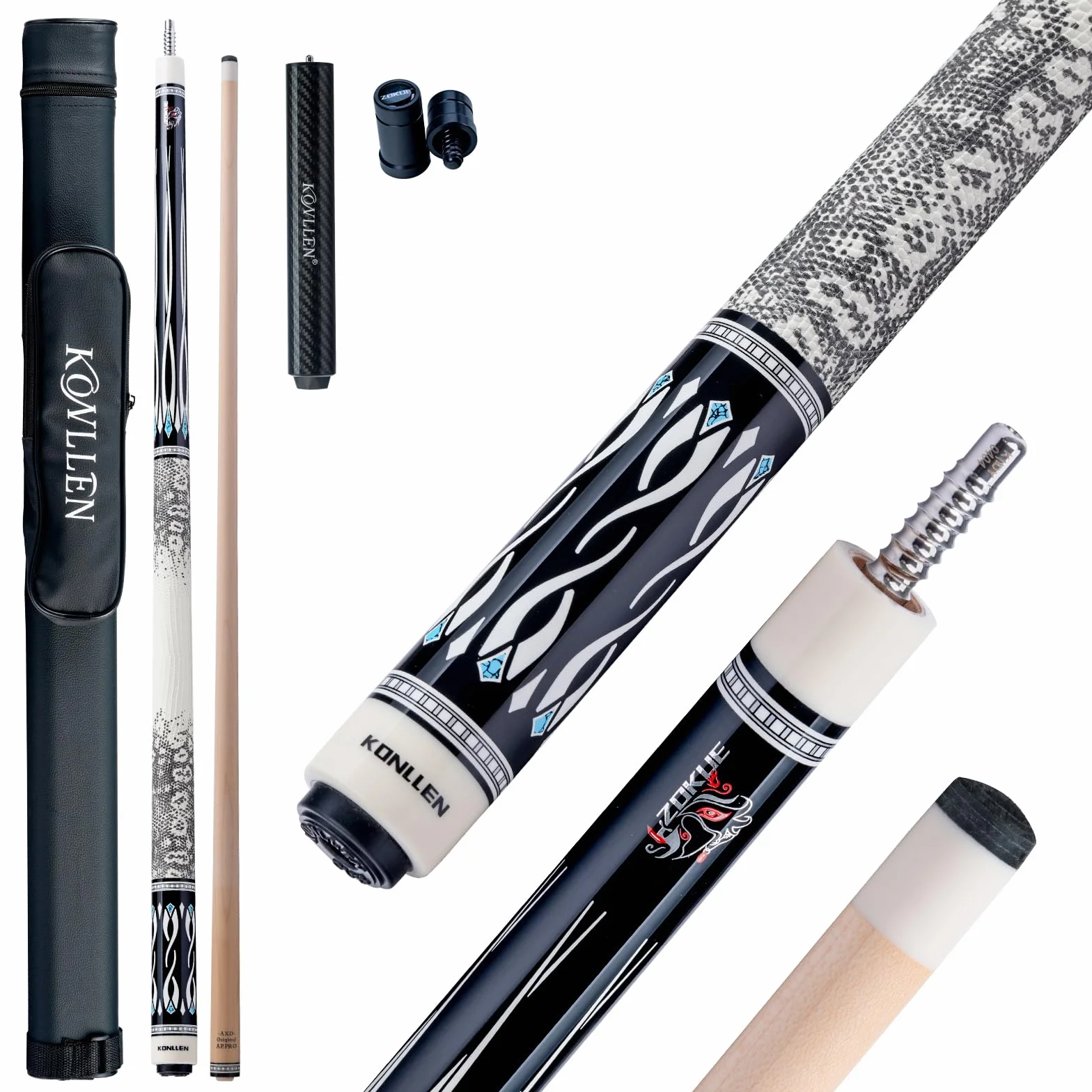 KONLLEN Kij basenowy Pro Taper kanadyjski klon bilardowy kije bilardowe dla dorosłych z trzonkiem o niskim odchyleniu (końcówka 10,5 mm/11,5 mm/12,5 mm), profesjonalny zestaw kijek bilardowych z
