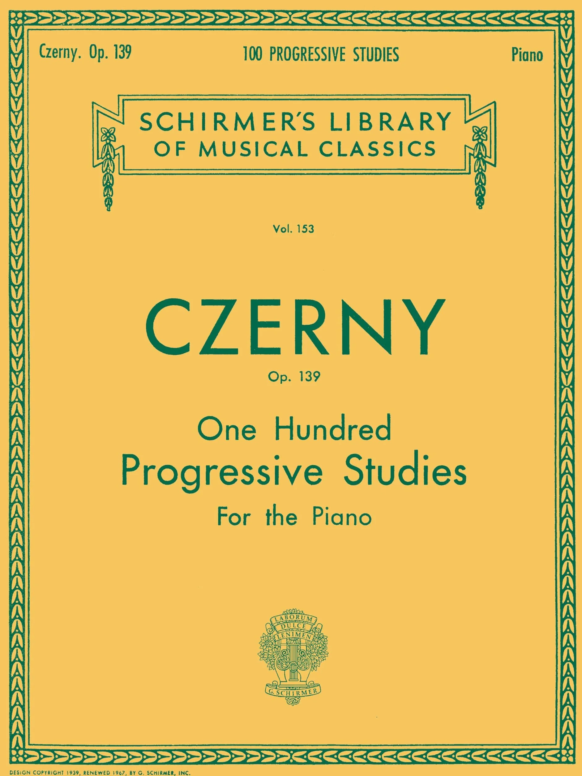 Carl czerny: 100 progressive studies without octaves op.139 piano: Schirmer Library of Classics Volume 153 Piano Technique