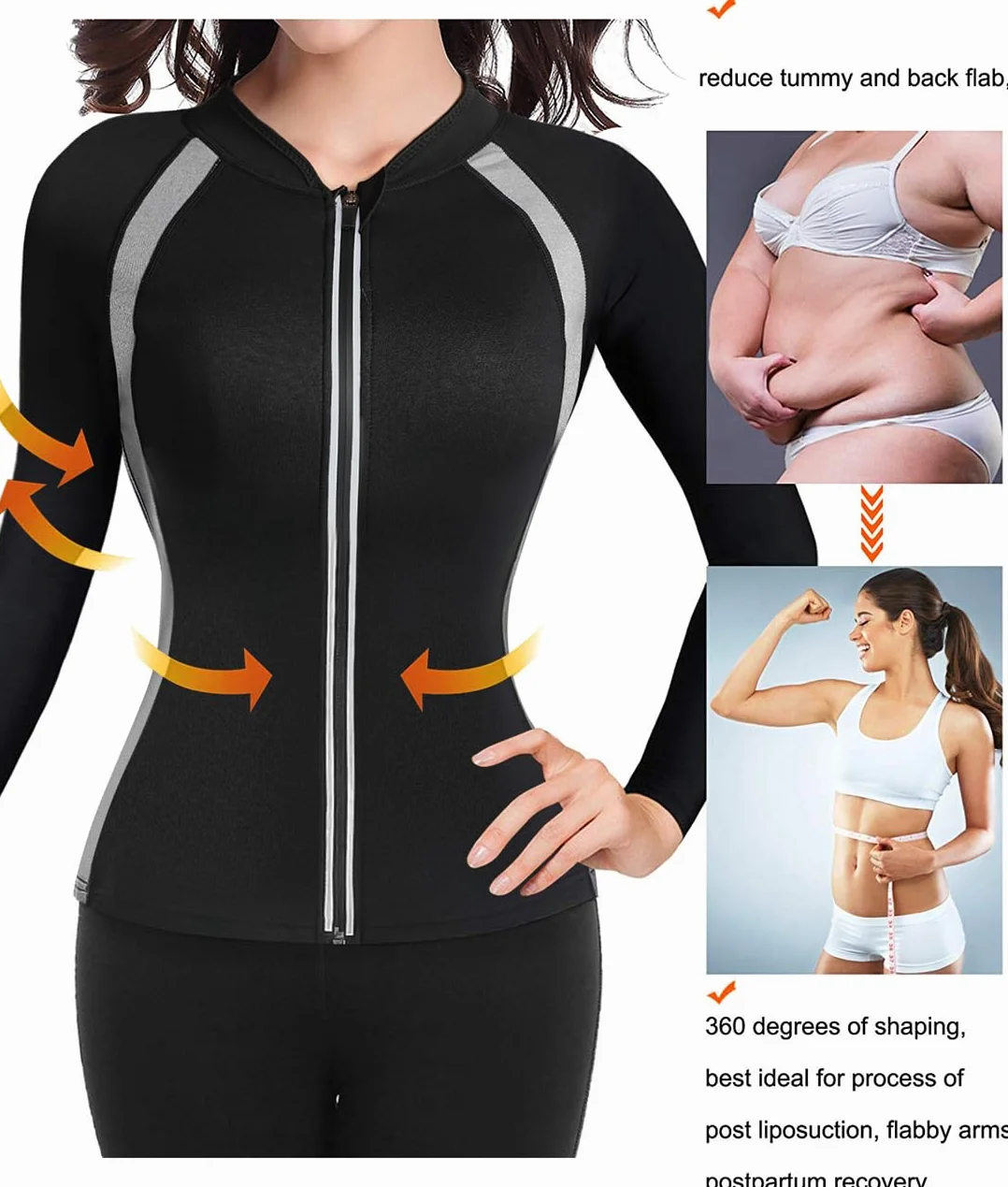Sauna Neopren Kurtka Odchudzająca Kompresja Pocenie Siłownia Bieganie Fitness Damskie Bluzy z Długim Rękawem