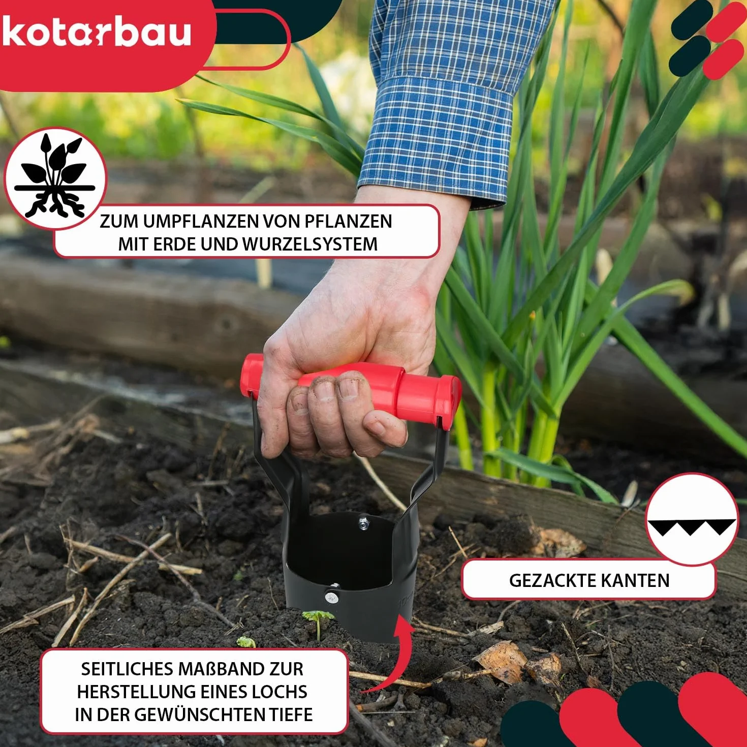 KOTARBAU Sadzarka do cebulek kwiatowych, 23 cm, pręt pikujący, stal malowana proszkowo, pomoc do sadzenia cebulek kwiatowych, kolor czarny, akcesoria ogrodowe, wiertło do otworów do roślin