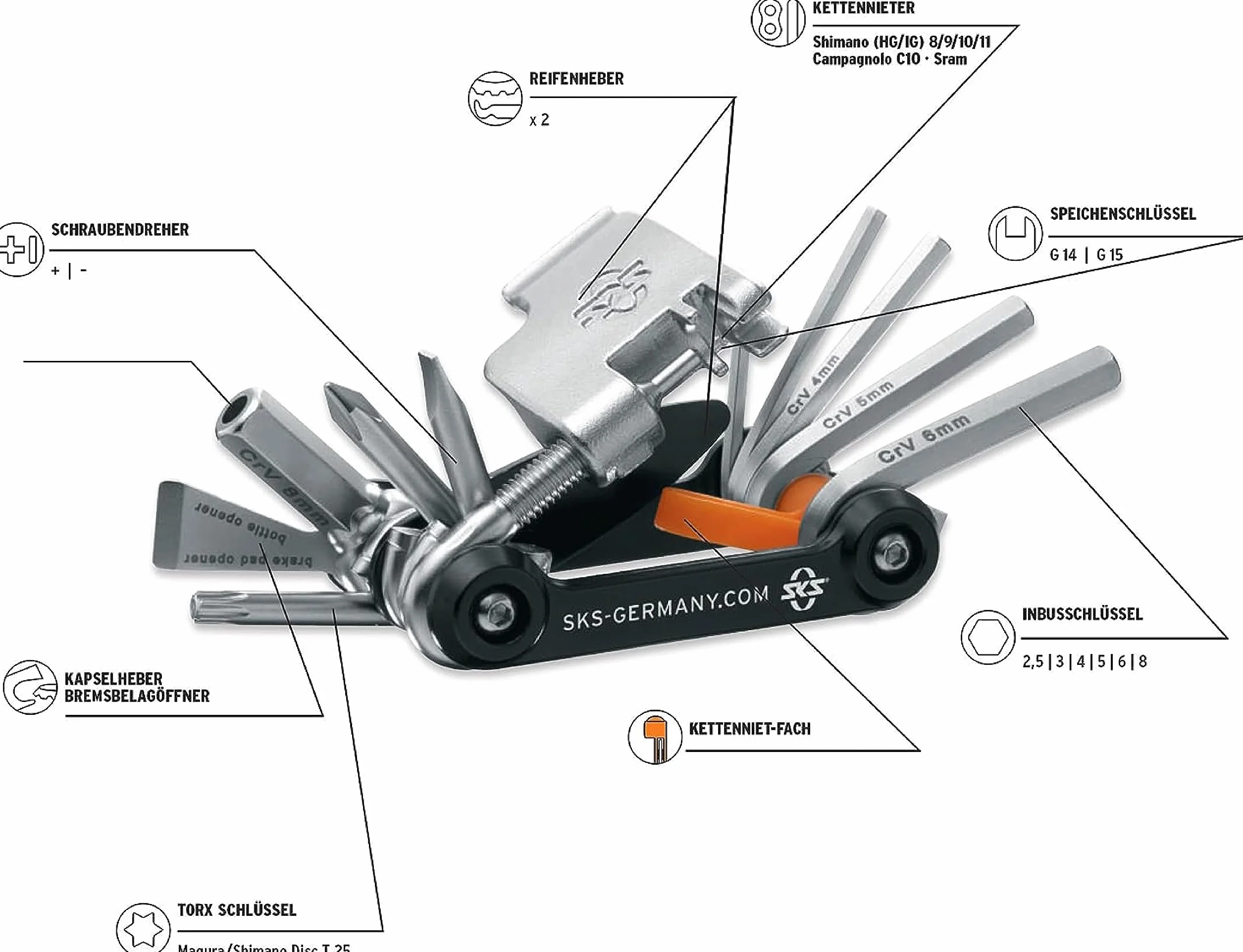 SKS Tom Multi-Tool 18 narzędzi w jednym srebrnym