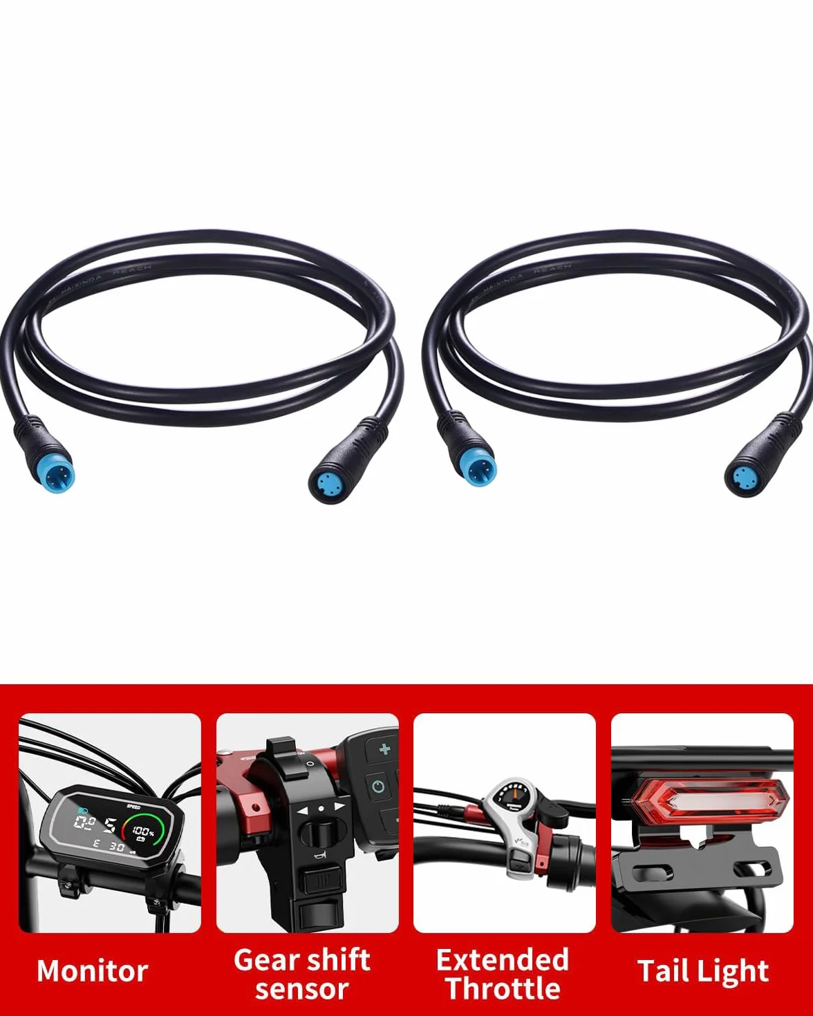 RUNCCI-YUN Przedłużacz do roweru elektrycznego 4-pinowy wodoodporny kabel żeński 50 cm