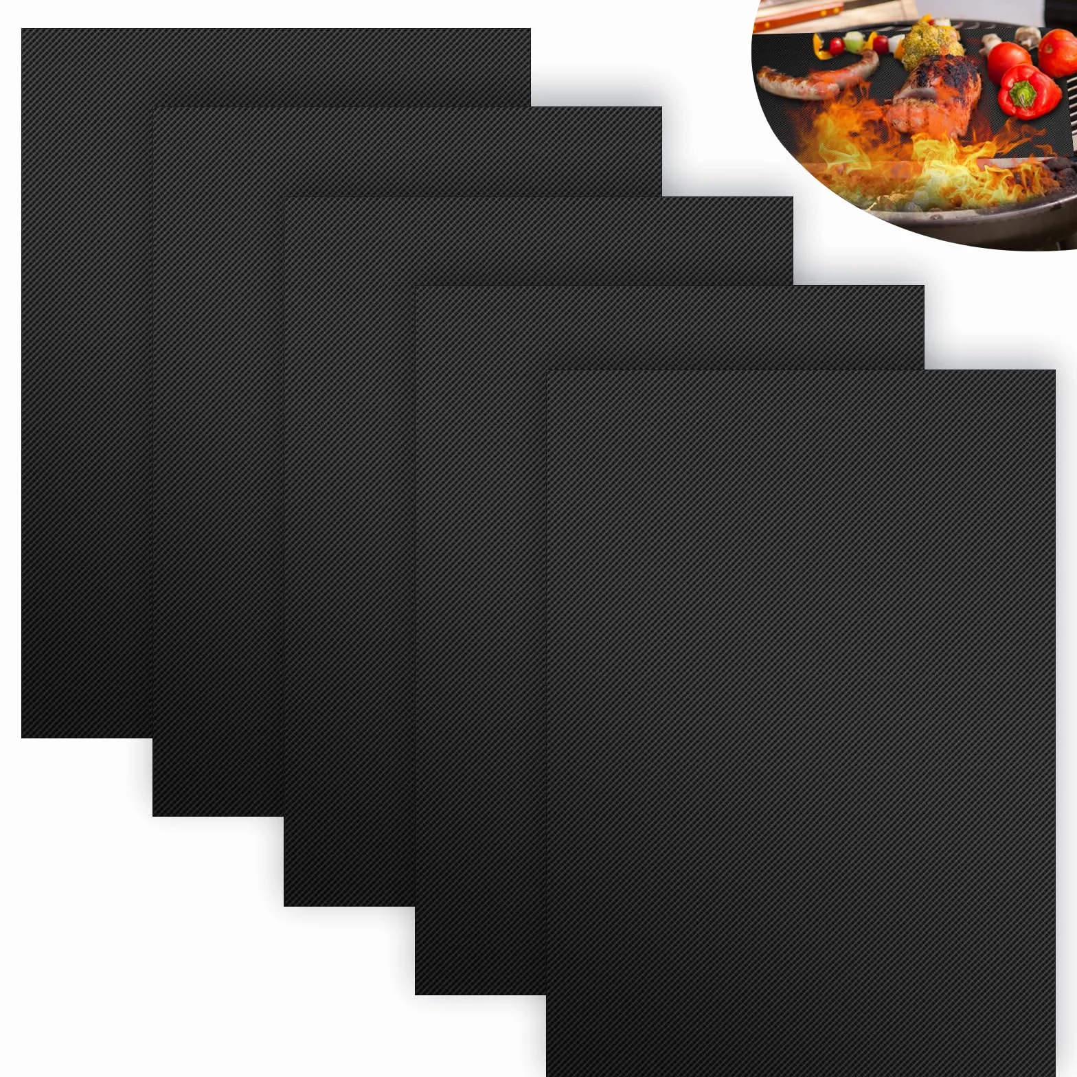 5 Sztuk Maty Grillowe, 40 x 33 cm, Nieprzywierne Maty Odporne na Wysokie, Temperatura, Wielokrotnego Użytku, do Grilla Gazu, Węglu, Piekarnika i Grilla Elektrycznego