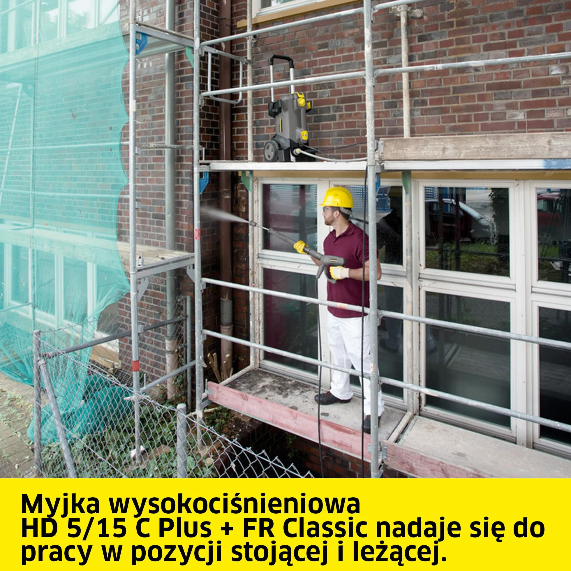 Kärcher urządzenie wysokociśnieniowe HD 5/15 C Plus + FR Classic, ciśnienie robocze: 150 bar, wydajność: 500 l/h, waga: 27,8 kg, wąż: 10 m, pistolet, dysza rotacyjna, myjka powierzchniowa. Zimna woda