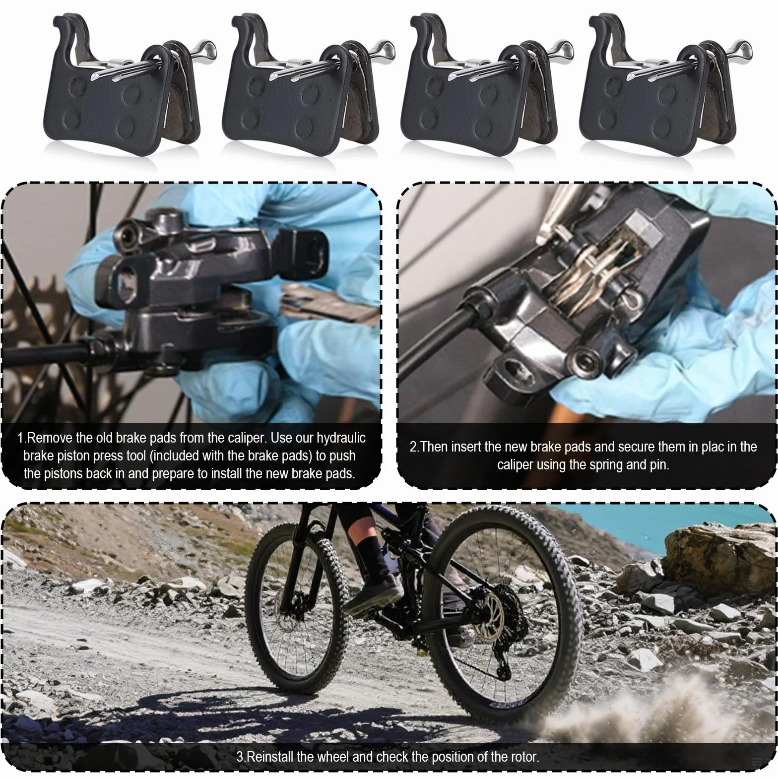 4 Klocków Hamulcowych do Rowerów, Wysokiej Jakości Półmetaliczne Klocki Hamulcowe Hamulców Tarczowych do Rowerów Górskich i Elektrycznych Kompatybilne z Shimano Deore XT SLX Hone Alfine Saint