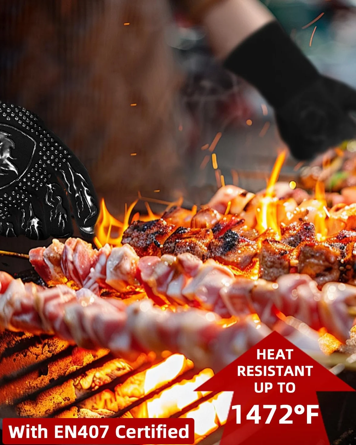 Rękawice do grillowania, odporne na wysokie temperatury do 800 stopni, rękawice kuchenne, odporne na wysokie temperatury, ogniotrwałe, do pieczenia, grilla, do użytku wewnątrz i na zewnątrz, do