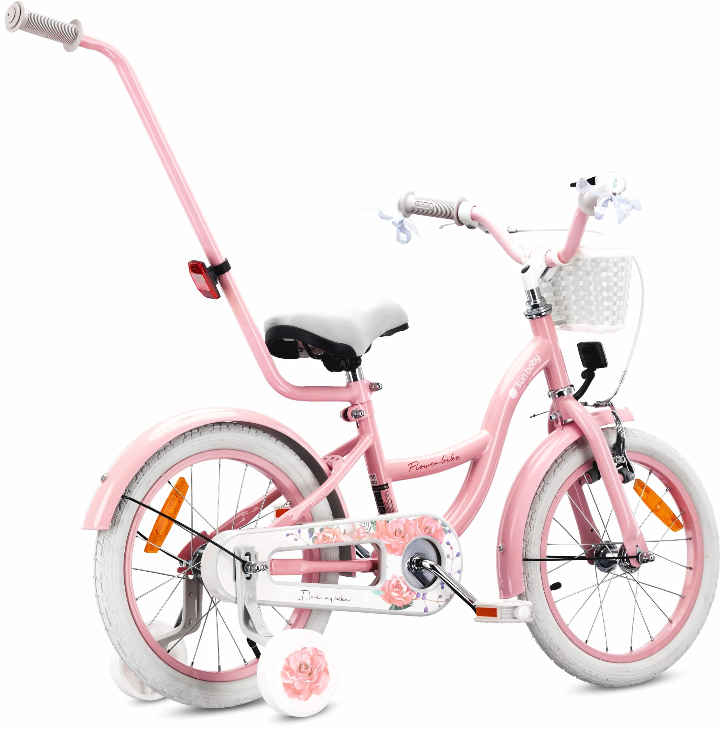 FLOWER BIKE Rower dziewczęcy 14 cali 16 cali z pchaczem i kołami treningowymi