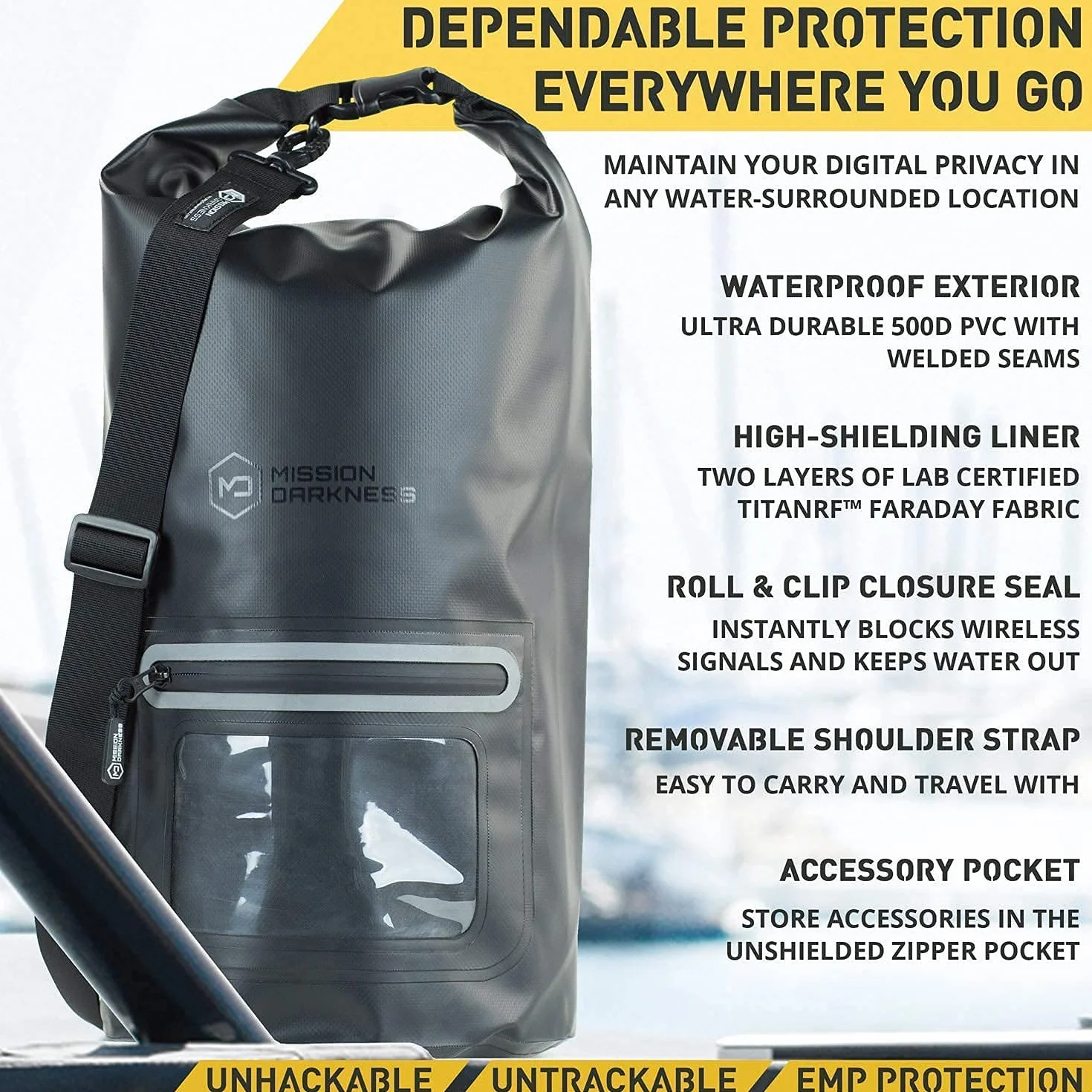 Mission Darkness Dry Shield Faraday Tote Bag 15L wodoszczelna torba ochronna blokująca sygnał