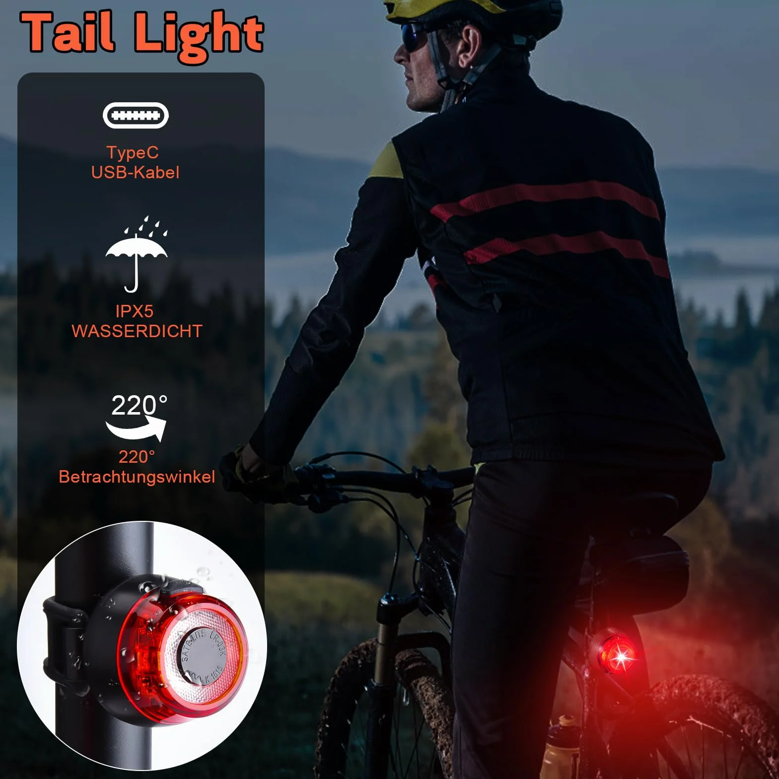 LED Fahrrad Lampe Set Frontlicht Rücklicht USB-C Aufladbar IPX5 Wasserdicht 60/35 LUX