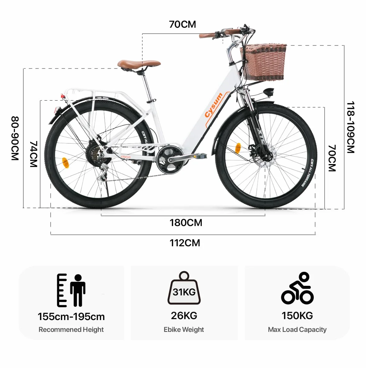 cysum Cityrun damski rower elektryczny 26'' 250 W 25 km/h 36 V 360WH zasięg 80 km
