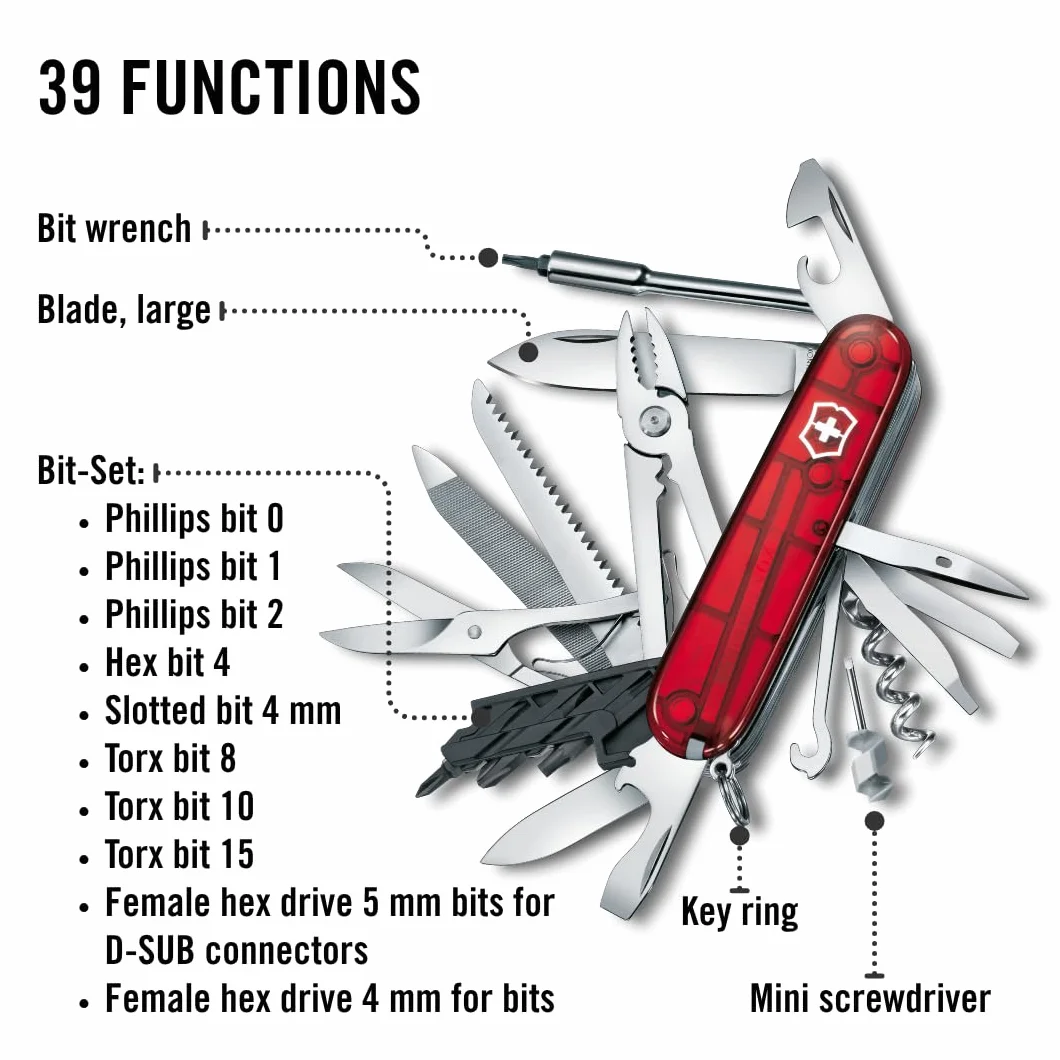 Victorinox nóż kieszonkowy Cyber Tool L (39 funkcji, pilnik metalowy, klucz do bitów, długopis, szczypce), czerwony