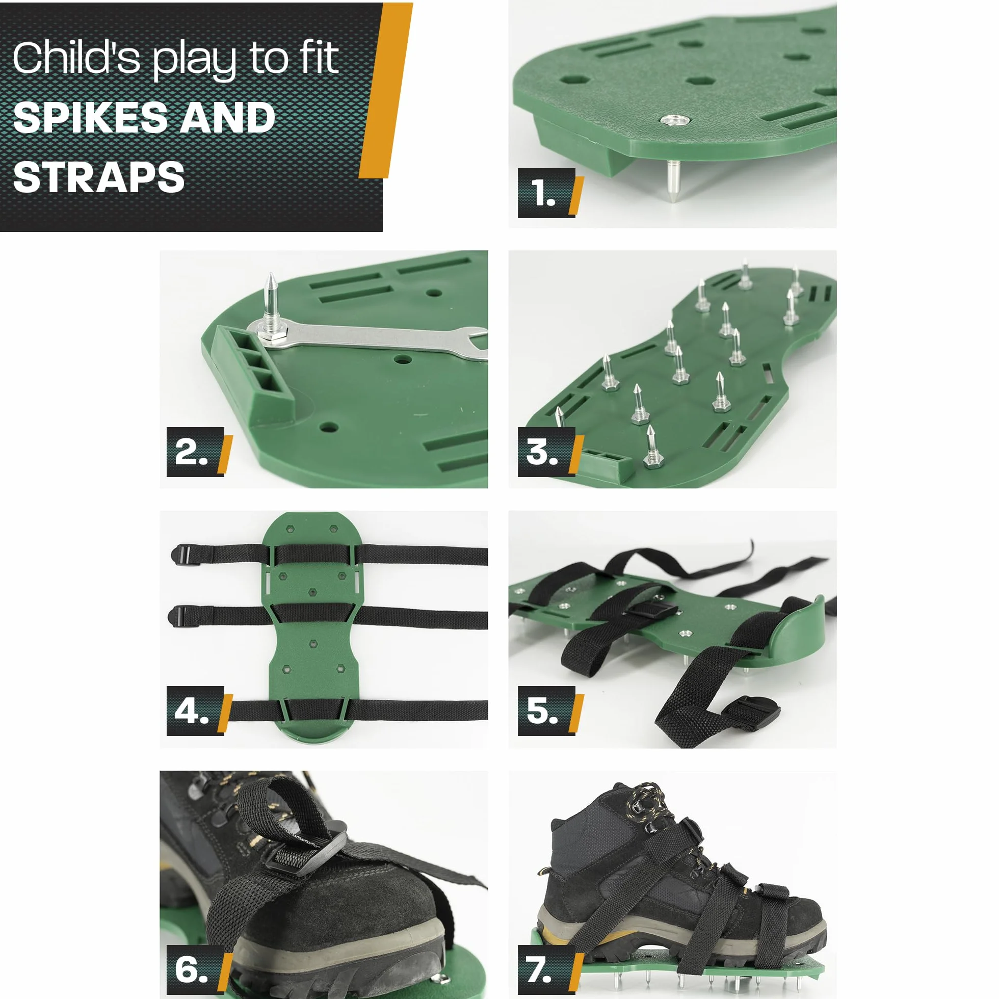 Hinrichs Buty do paznokci – 2 x podeszwa z gwoździami o wymiarach 30 x 13,3 cm i kolcami 25 mm – buty z regulacją rozmiaru do wentylacji trawnika – buty do napowietrzania trawnika – buty do