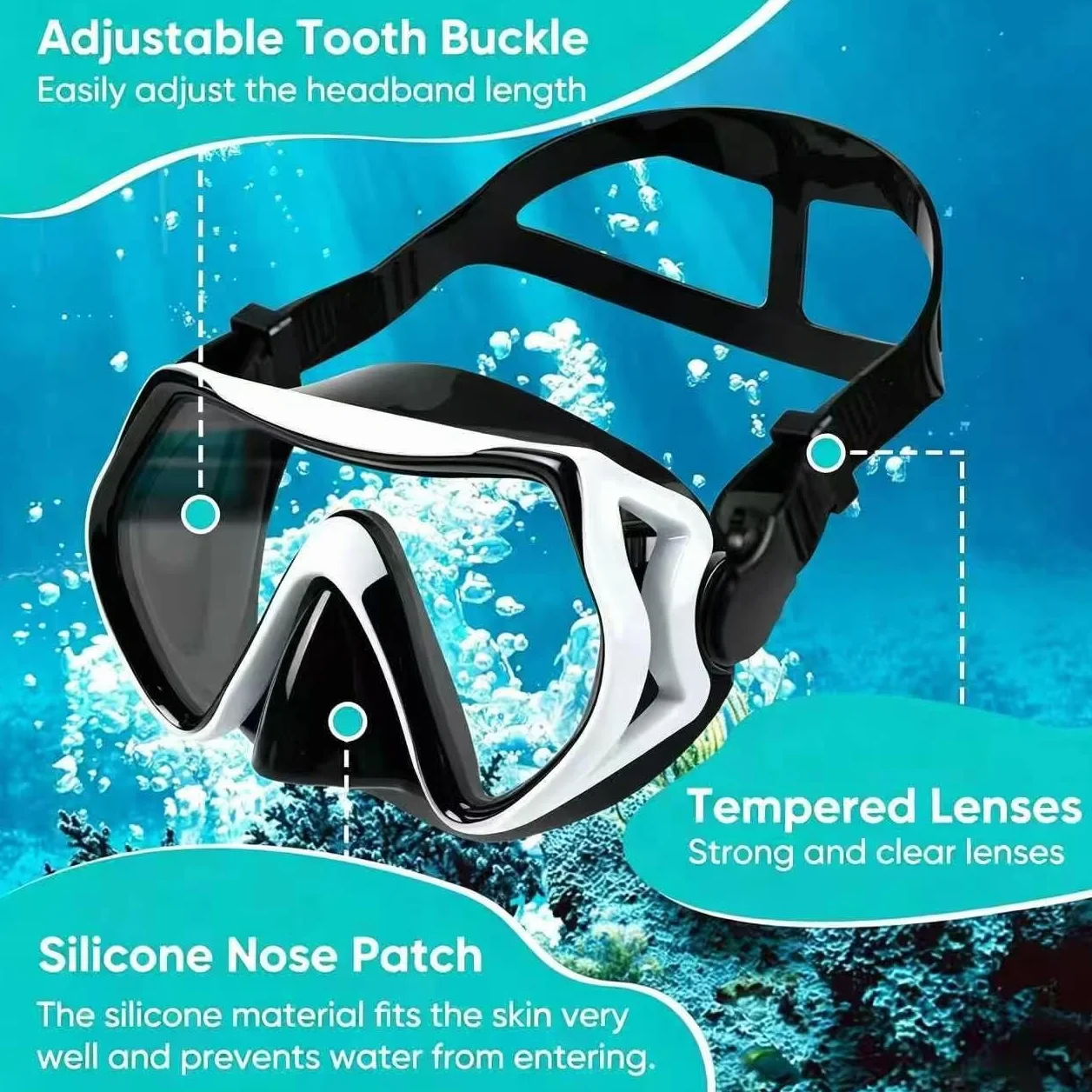 Zestaw do Snorkelingu Dla Dorosłych, Maska Panoramiczna 180° Hartowane Szkło, Rura Snorkelingu Sucha Hermetyczna