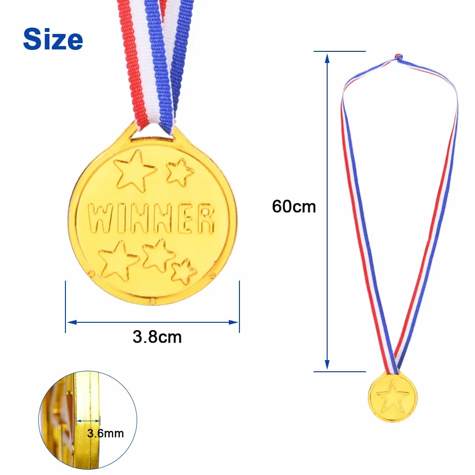 flintronic 12 sztuk medali zwycięzców, tworzywo sztuczne, złote medale dla dzieci, do uprawiania sportu, konkursów, imprez, nagród