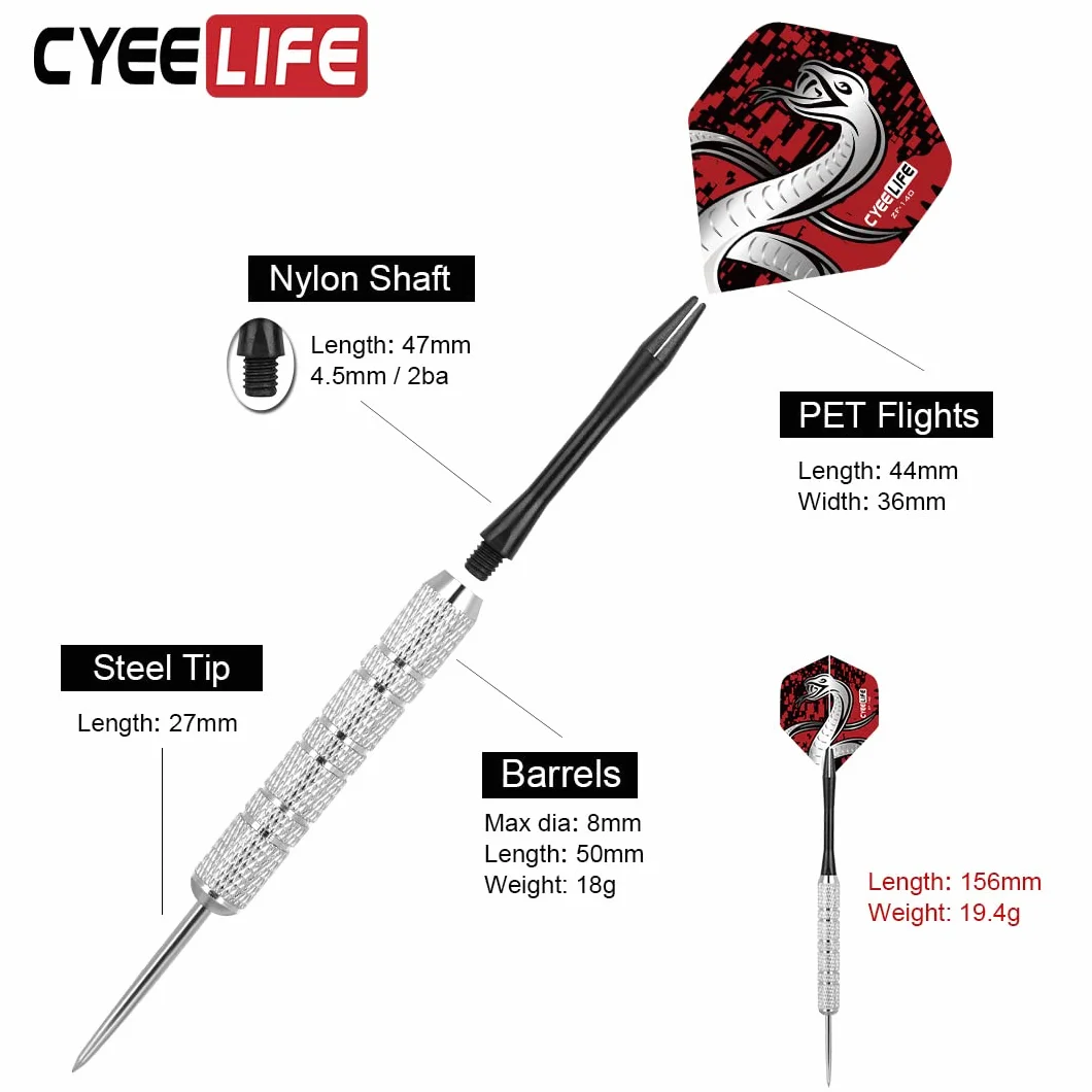 CyeeLife zestaw rzutek stalowych 12 sztuk 20 g PCW trzonki lotki