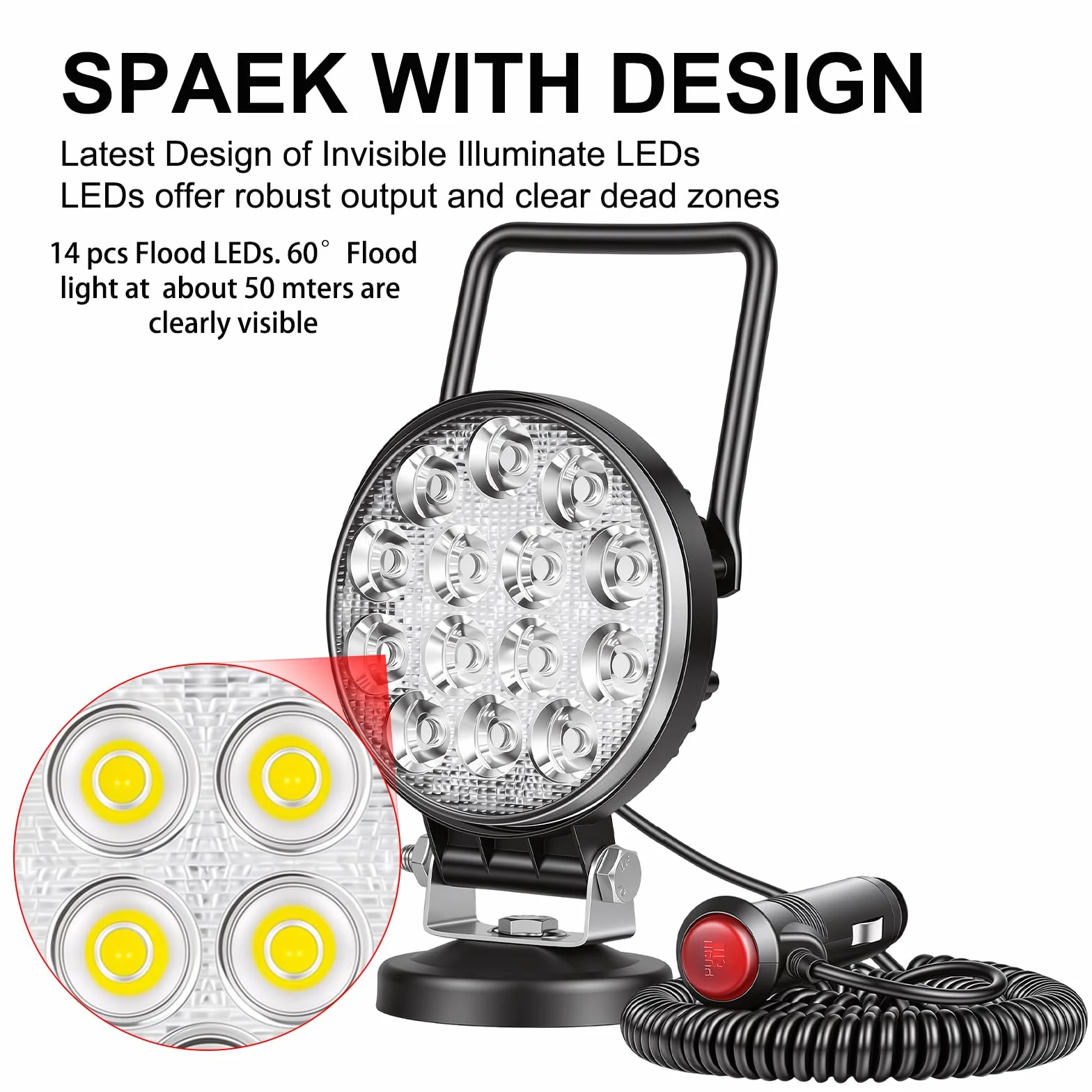 RIGIDON Reflektor roboczy LED 42W 12V 6000K magnetyczna podstawa 10cm 4"