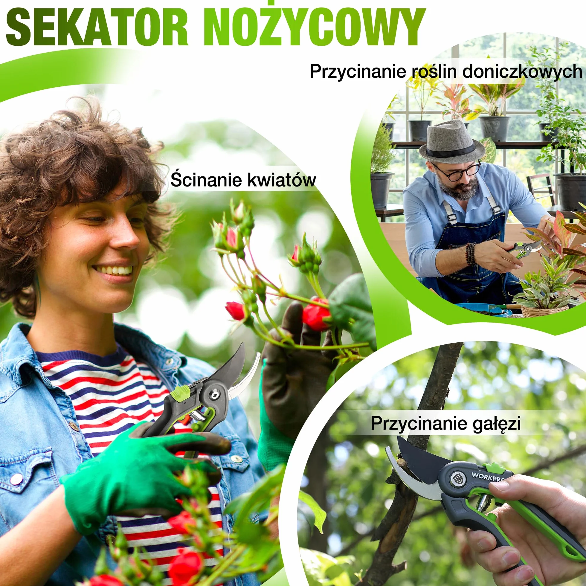 WORKPRO SK5 Bypass 2-Częściowy Zestaw Narzędzi Ogrodowych, Sekator 210 mm, Nożyce 160 mm Do Gałęzi, Kwiatów, Owoców, Roślin, Drzew i Róż