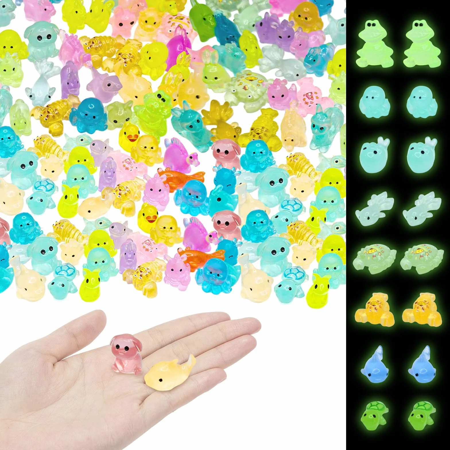 150 sztuk mini figurek, świecące mini figurki zwierząt, z żywicy, kolorowe małe zwierzęta, do dekoracji miniaturowych ogrodów krajobrazowych, akwariów i basenów z rybami