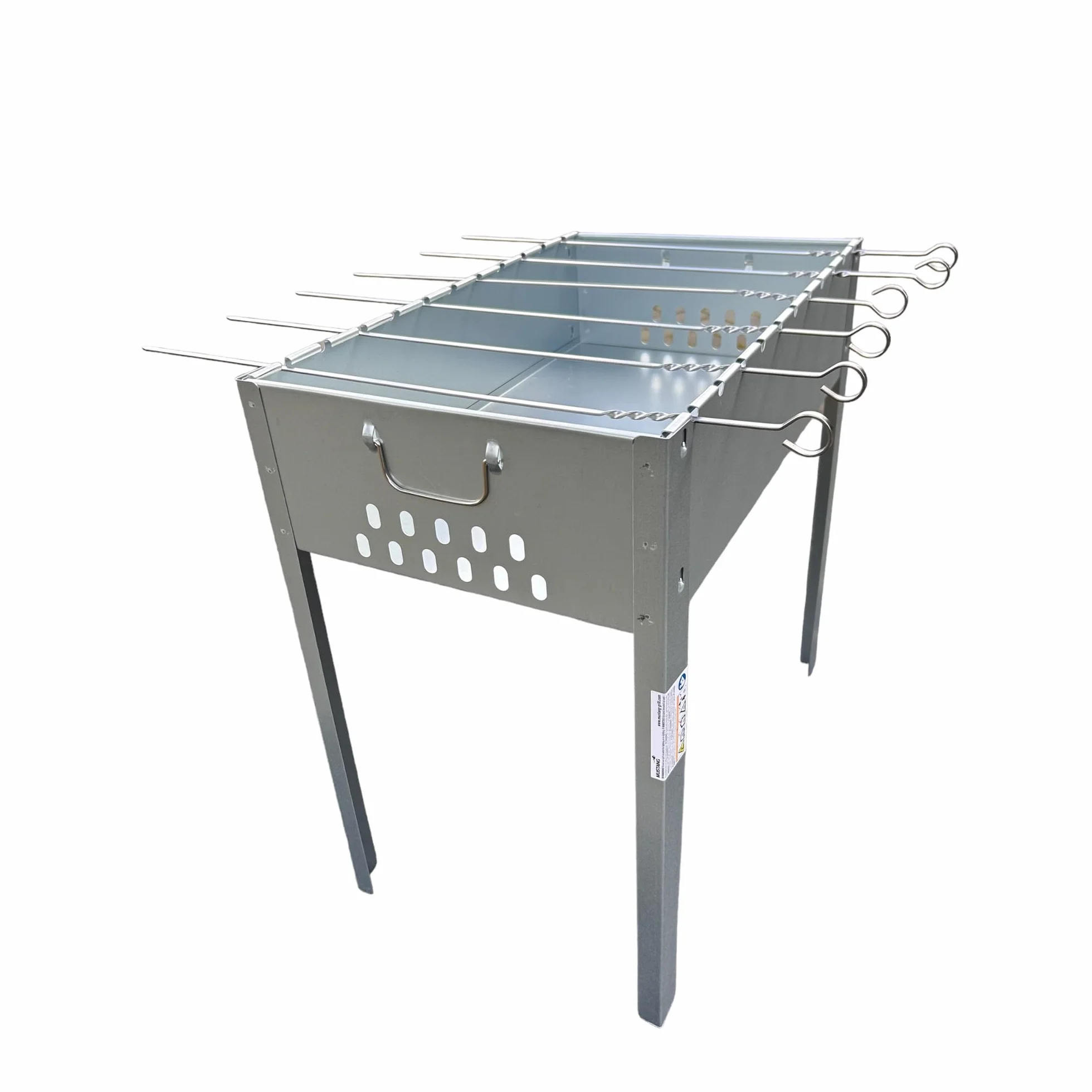 Mangal grill na szpikulce, do szaszłyków, 50 x 30 x 50 cm, w zestawie 6 szpikulców ze stali nierdzewnej i rusztem do grillowania