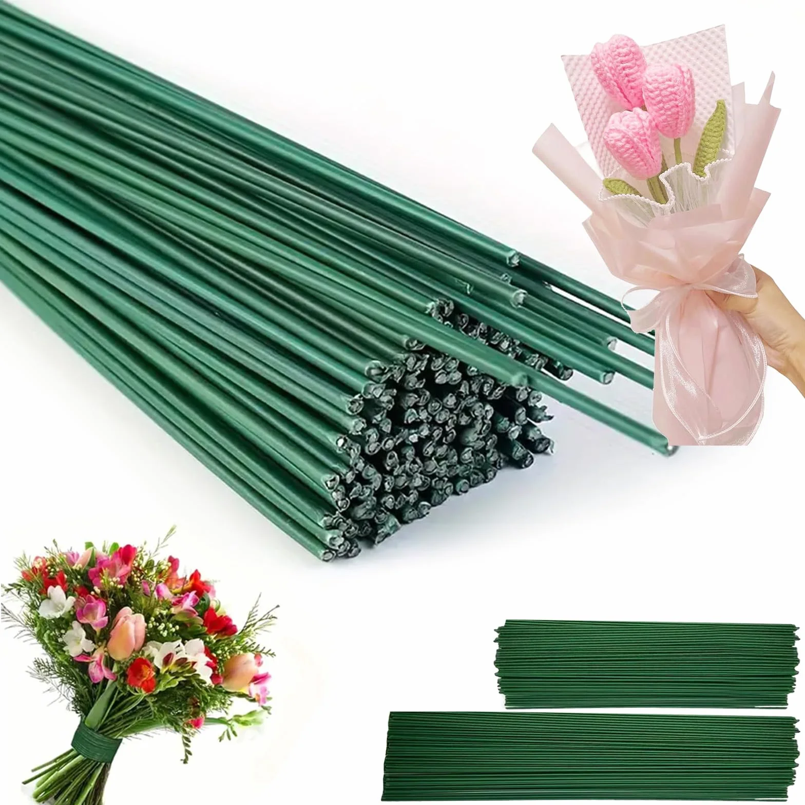 100 sztuk drucików do kwiatów, 30 cm, "zrób to sam", zielony 20 cm, drut do roślin, drut florystyczny o średnicy 2 mm, do sztucznych kwiatów, rzemiosła, wieńca, bukietu kwiatów