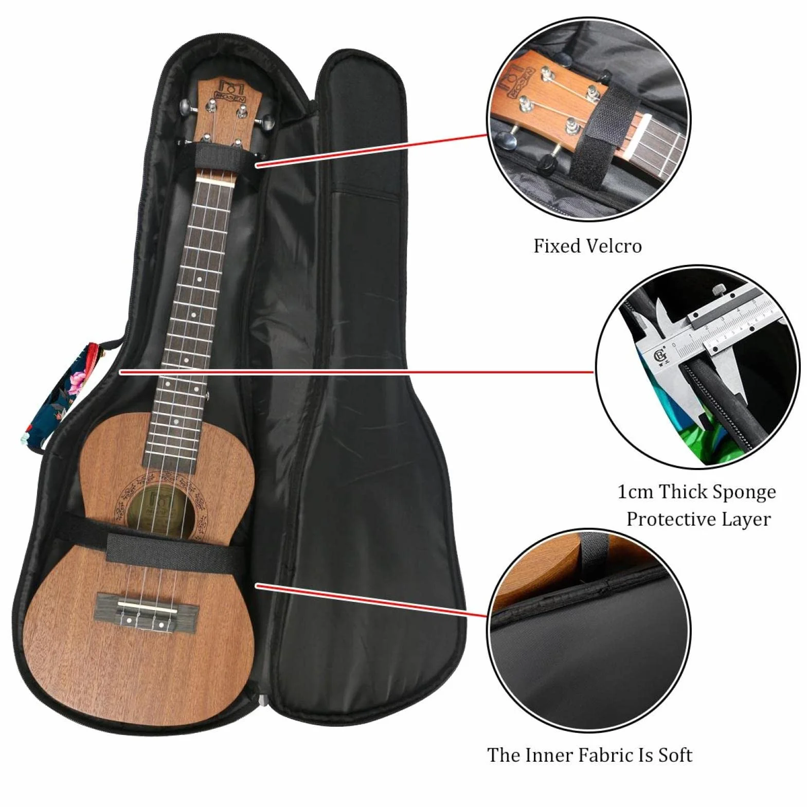 Torba na ukulele lato arbuz piwonia kwiat tropikalne liście ukulele etui na koncert sopranowy tenorowy 23 cale 10 mm grubości miękkie wyściełane regulowane paski torba na koncert koncert