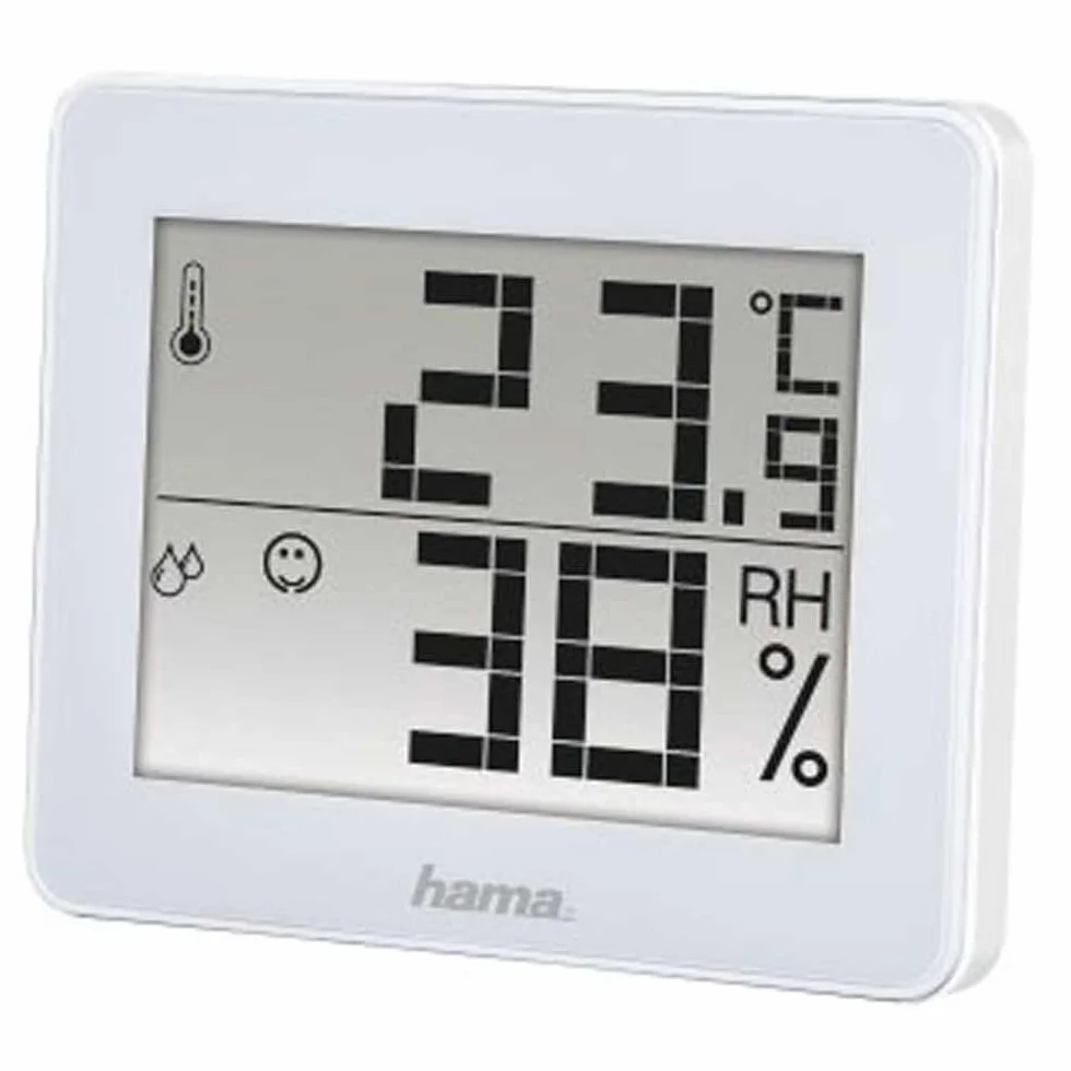 Hama Cyfrowy termometr/higrometr TH-130 (bezprzewodowy, do pomieszczeń, bateria CR2025, 10 x 1,1 x 8,2 cm) biały