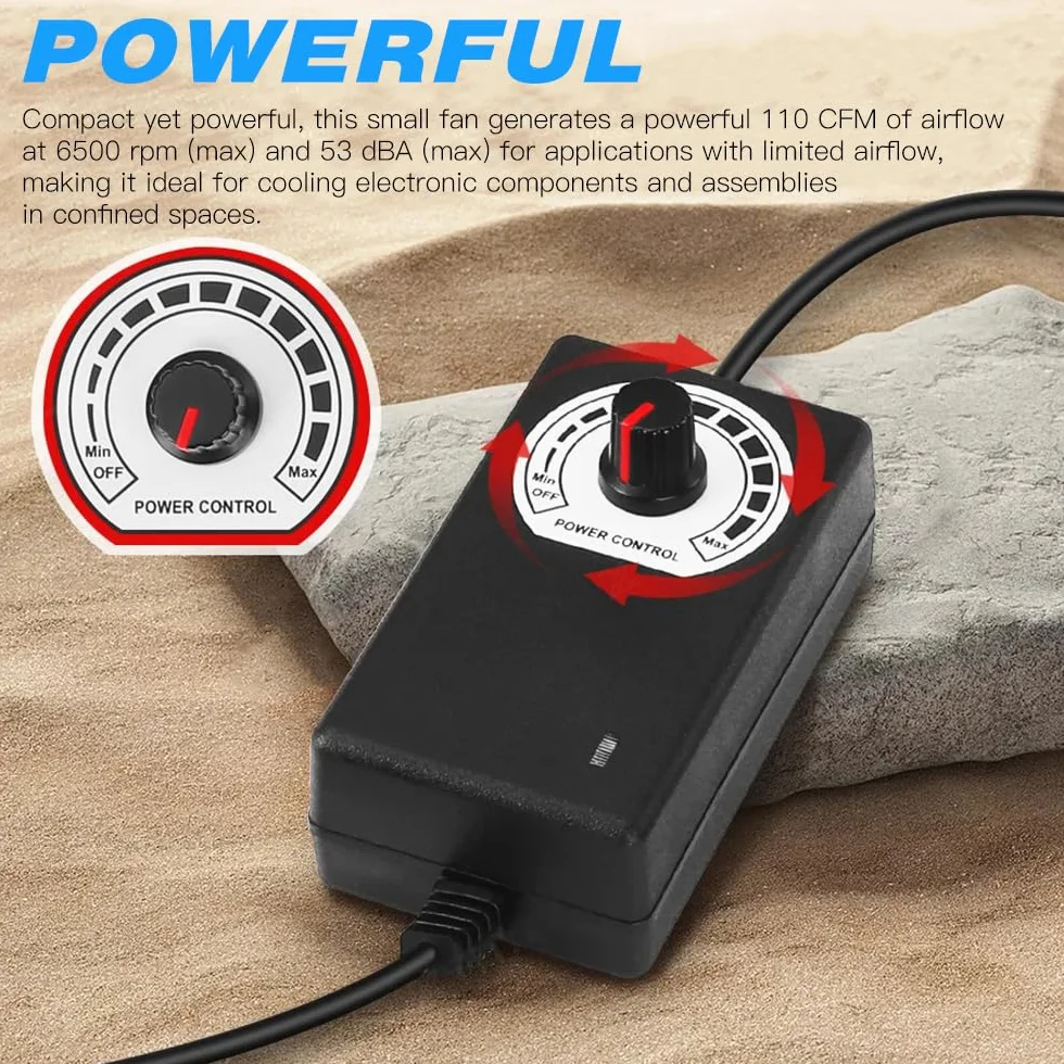 NAVESO Wentylator radiowy 12 V, wentylator turbinowy 12 V, wentylator turbo z regulatorem prędkości i wylotem powietrza, wentylator odśrodkowy, regulowany wentylator chłodzący do urządzeń BBQ