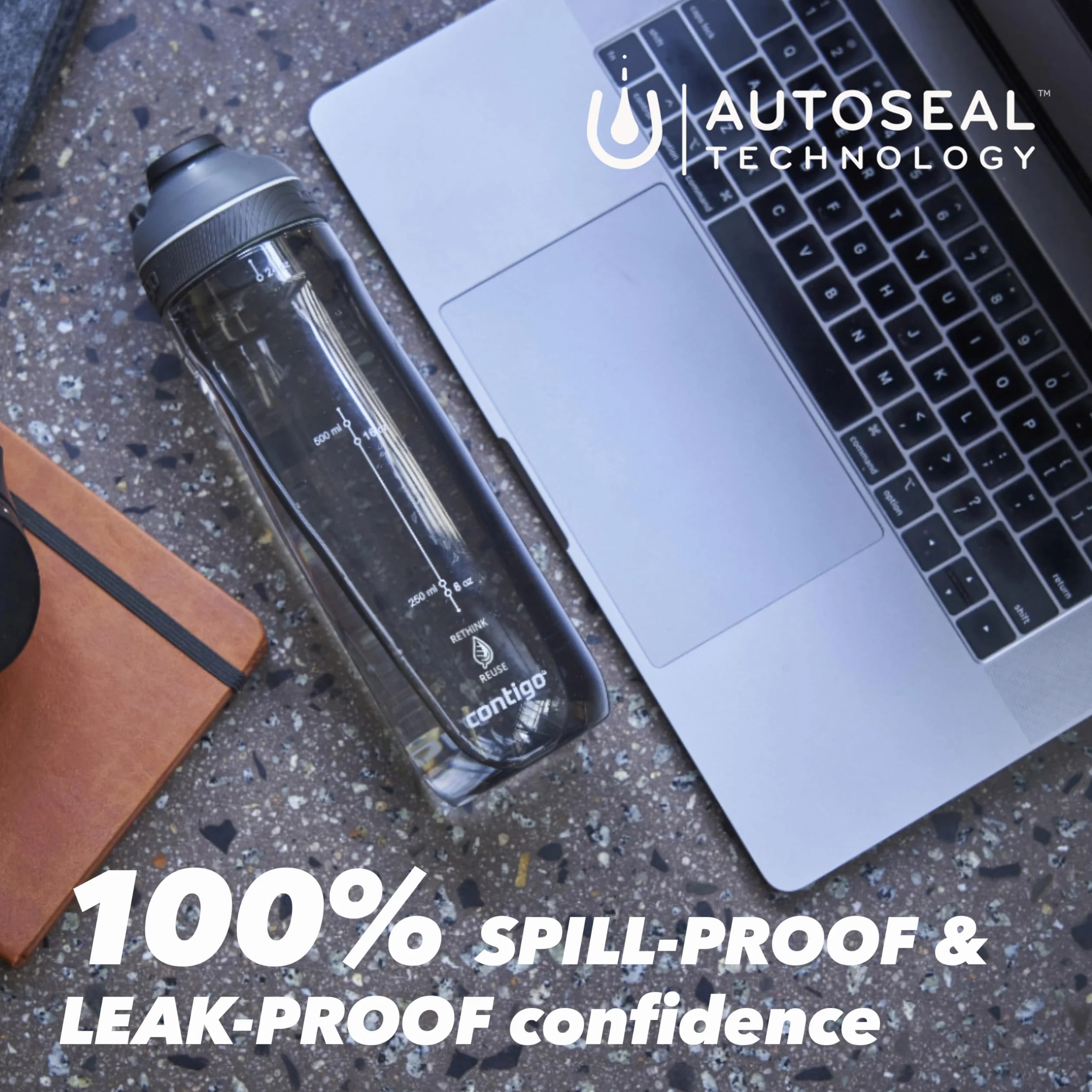 Contigo Cortland Autoseal Butelka na wodę, duża, 720 ml, bez BPA, butelka sportowa, szczelna butelka na napoje, idealna do szkoły, na siłownię, rower, do biegania, wędrówek