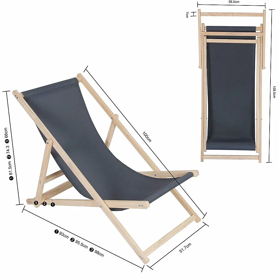 Melko Krzesło plażowe z drewna, składane krzesło kempingowe, leżak do opalania, antracyt