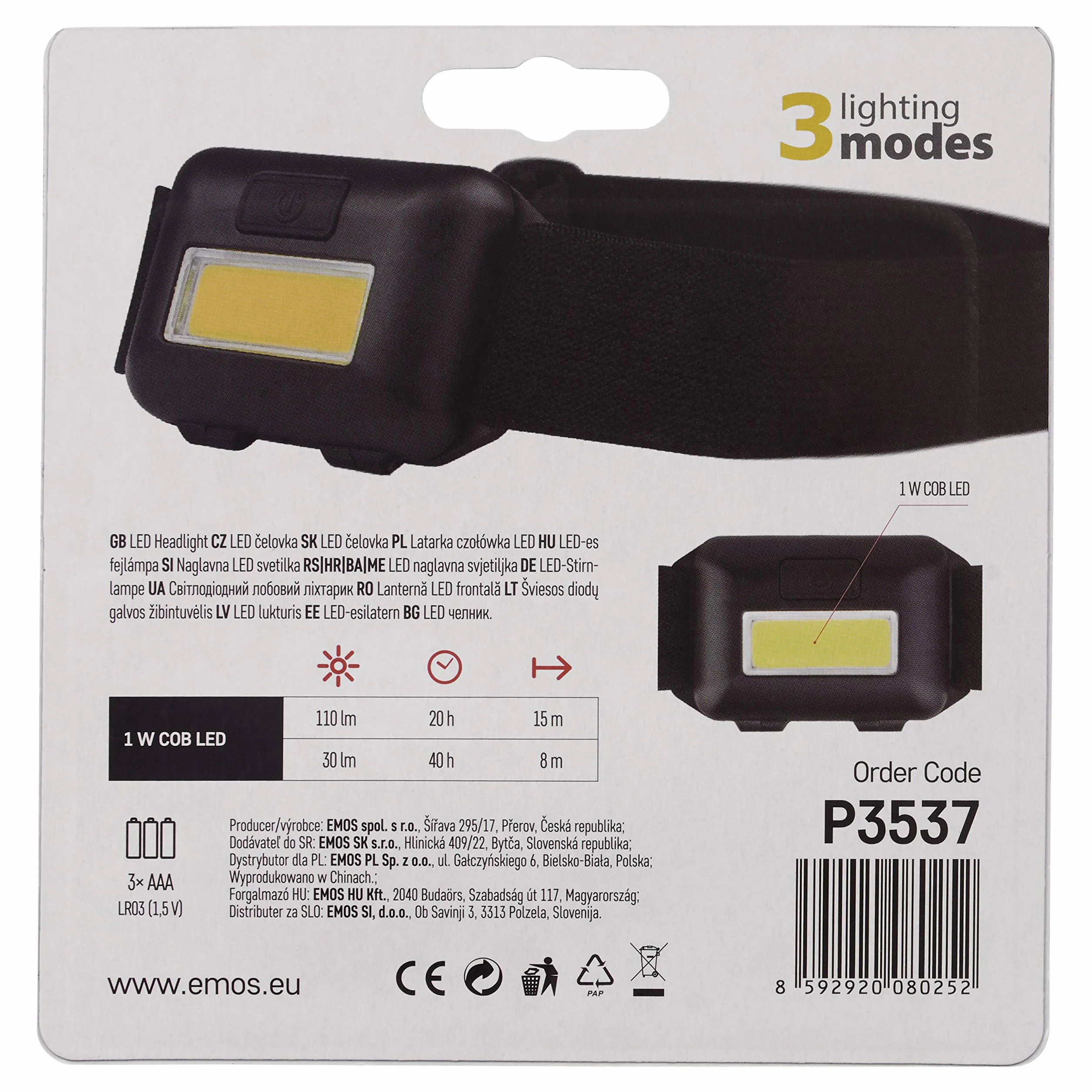 EMOS Mini latarka czołowa dla dzieci COB LED 110 lm 3 tryby świateł odporna na uderzenia