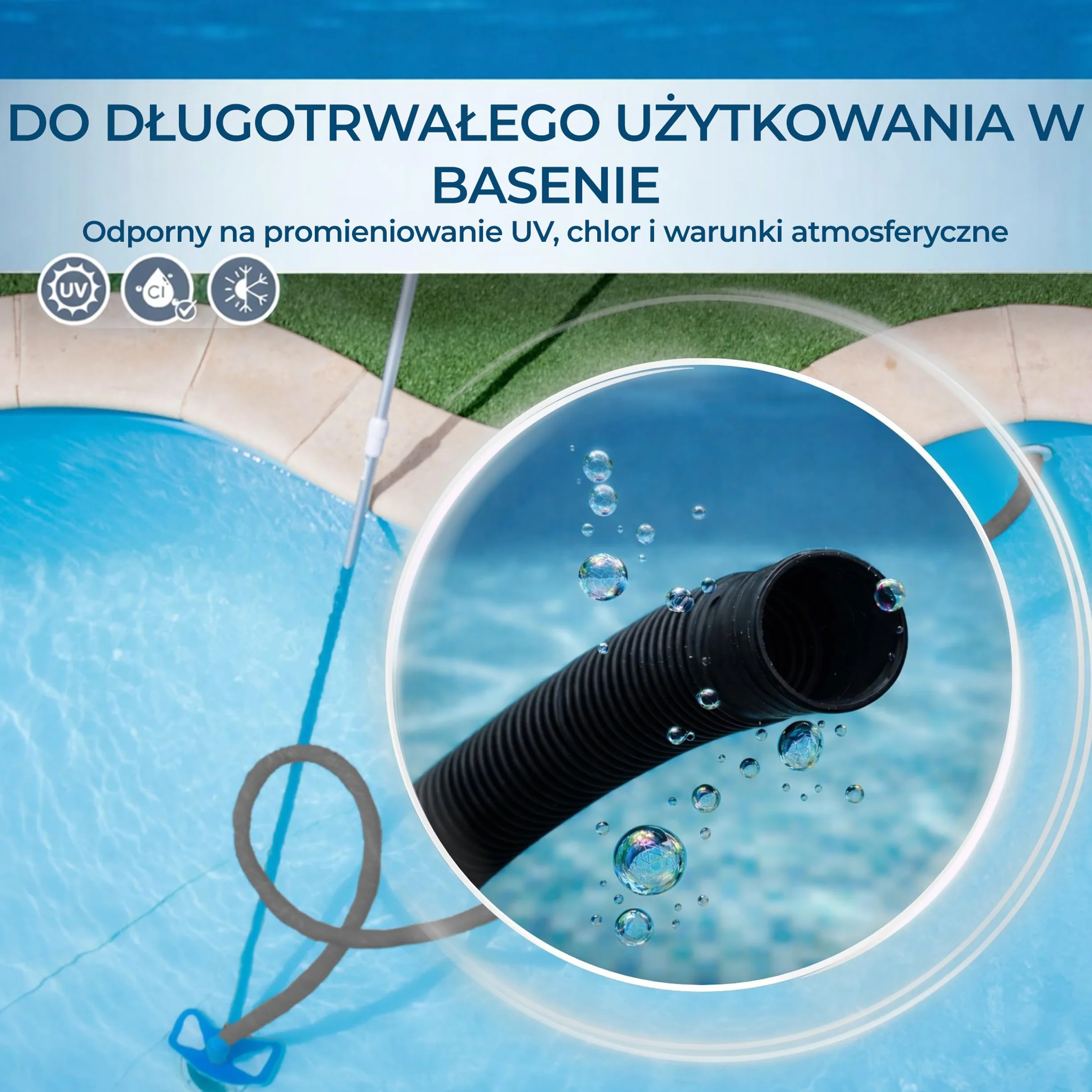 Kalitec Wąż basenowy 38mm 15m czarny – Elastyczny & rozłączny – Rura do pompy, Skimmer & filtra piaskowego – Wąż pompy 38 mm Średnica wewnętrzna