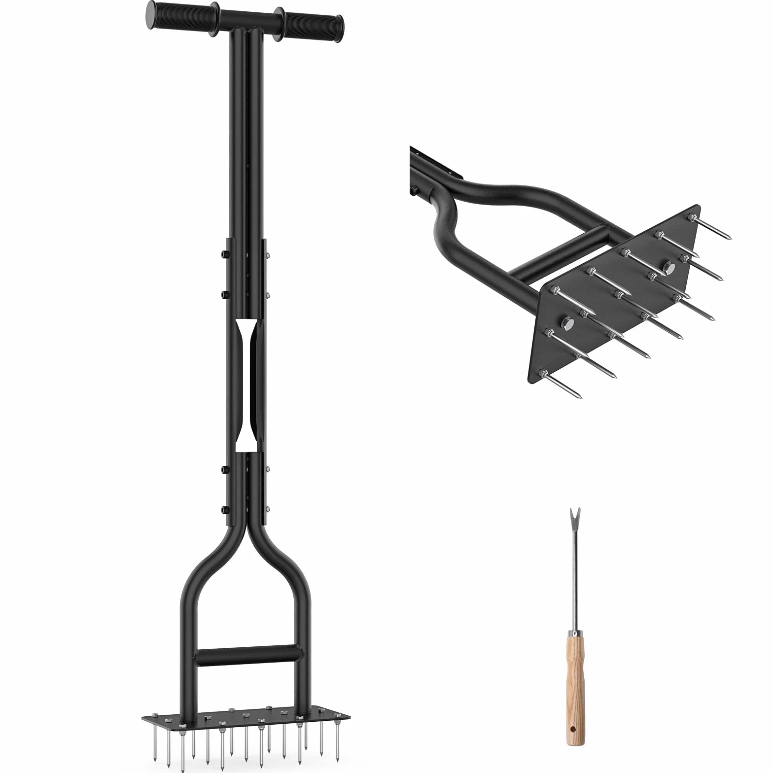 Aerator do trawników HYCHIKA z 15 kolcami, aerator do trawy z uchwytem w kształcie litery T, ręczny aerator ogrodowy, narzędzie do pielęgnacji gleby i trawników