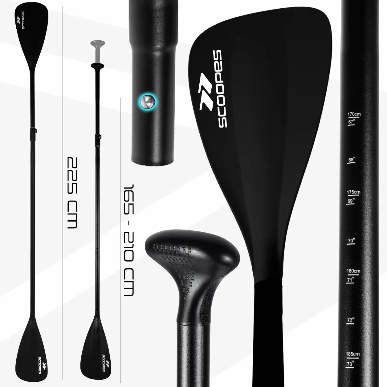Składane wiosło do kajaka SUP regulowane 165-225 cm aluminium srebrne czarne