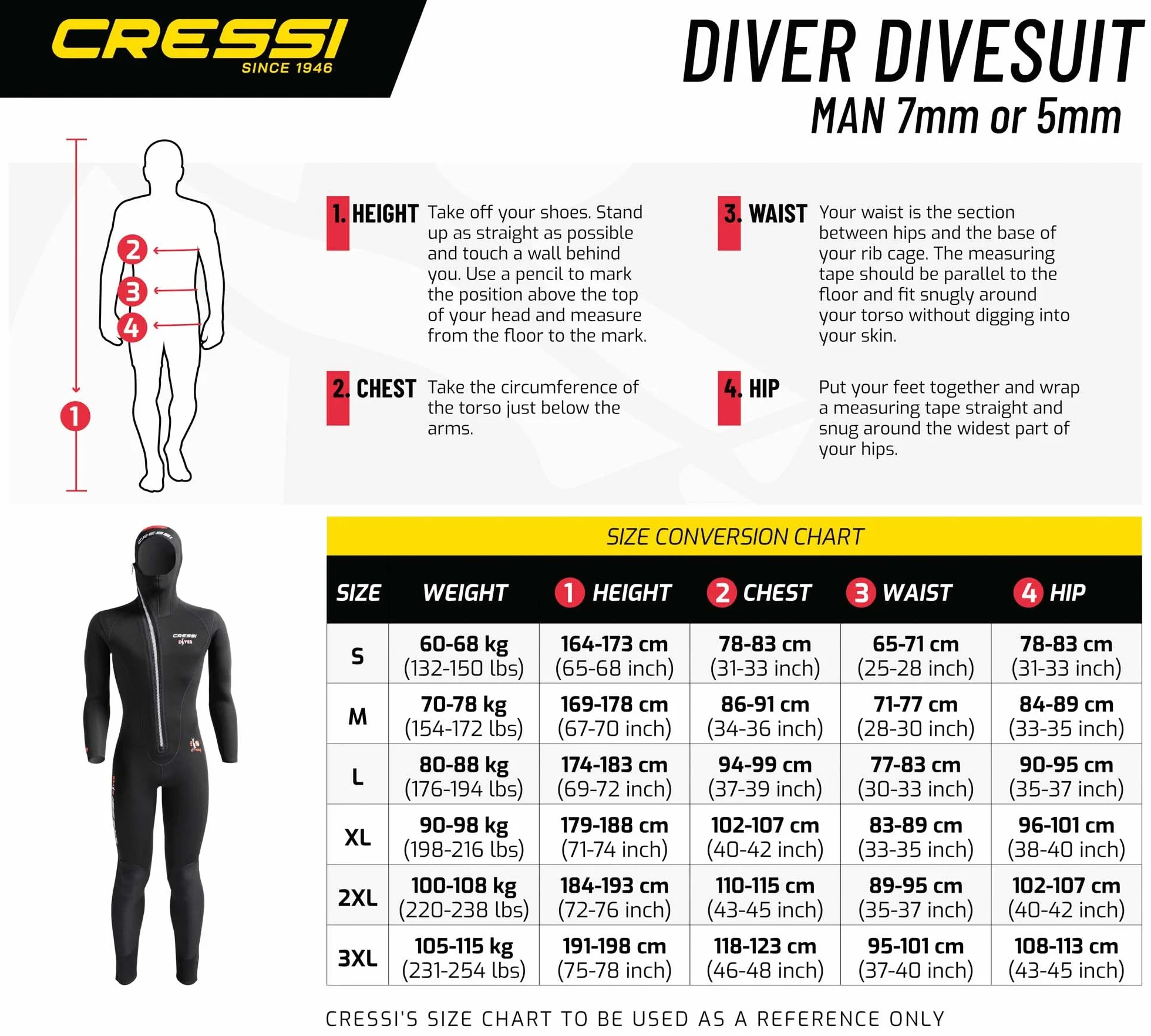 Cressi Diver Man Monopiece kombinezon - kombinezon premium dla mężczyzn ze stałym kapturem