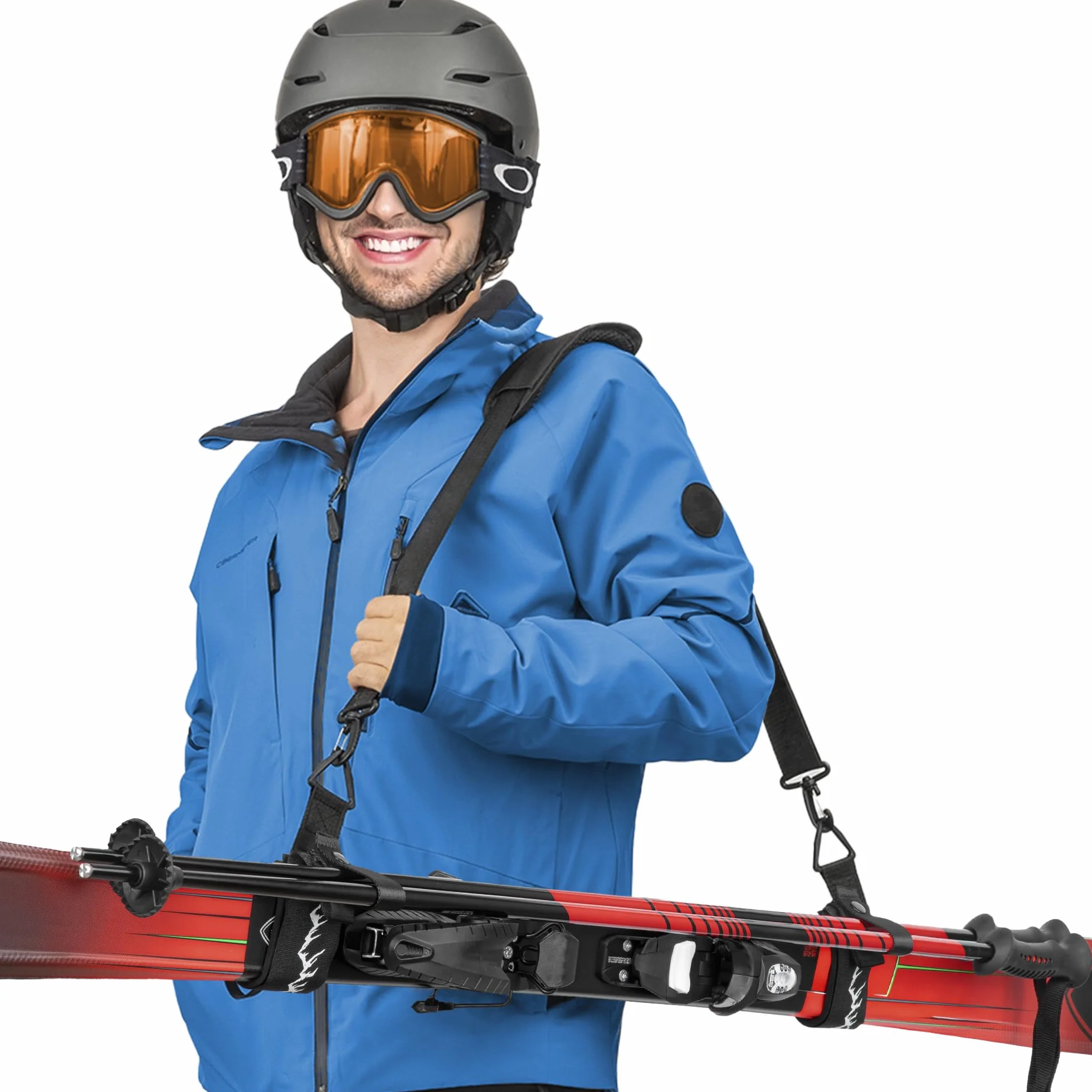 Ski Strap and Pole Carrier – Black – Adjustable shoulder strap for easy carrying of skis and poles