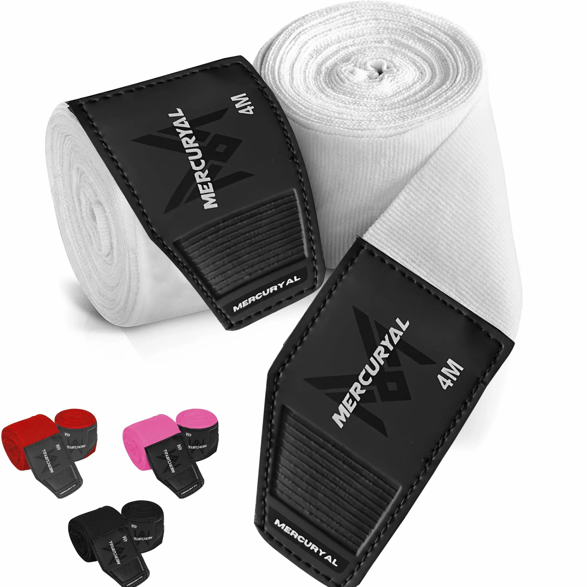 MERCURYAL Bandaże Boks 4m do ochrony dłoni - Bandaże Boks Rękawice Wewnętrzne - Wstążka Boxing - Hand Wraps Muay Thai MMA Kick Boxing Sztuki walki - Bandaże dla kobiet i mężczyzn (Biały)