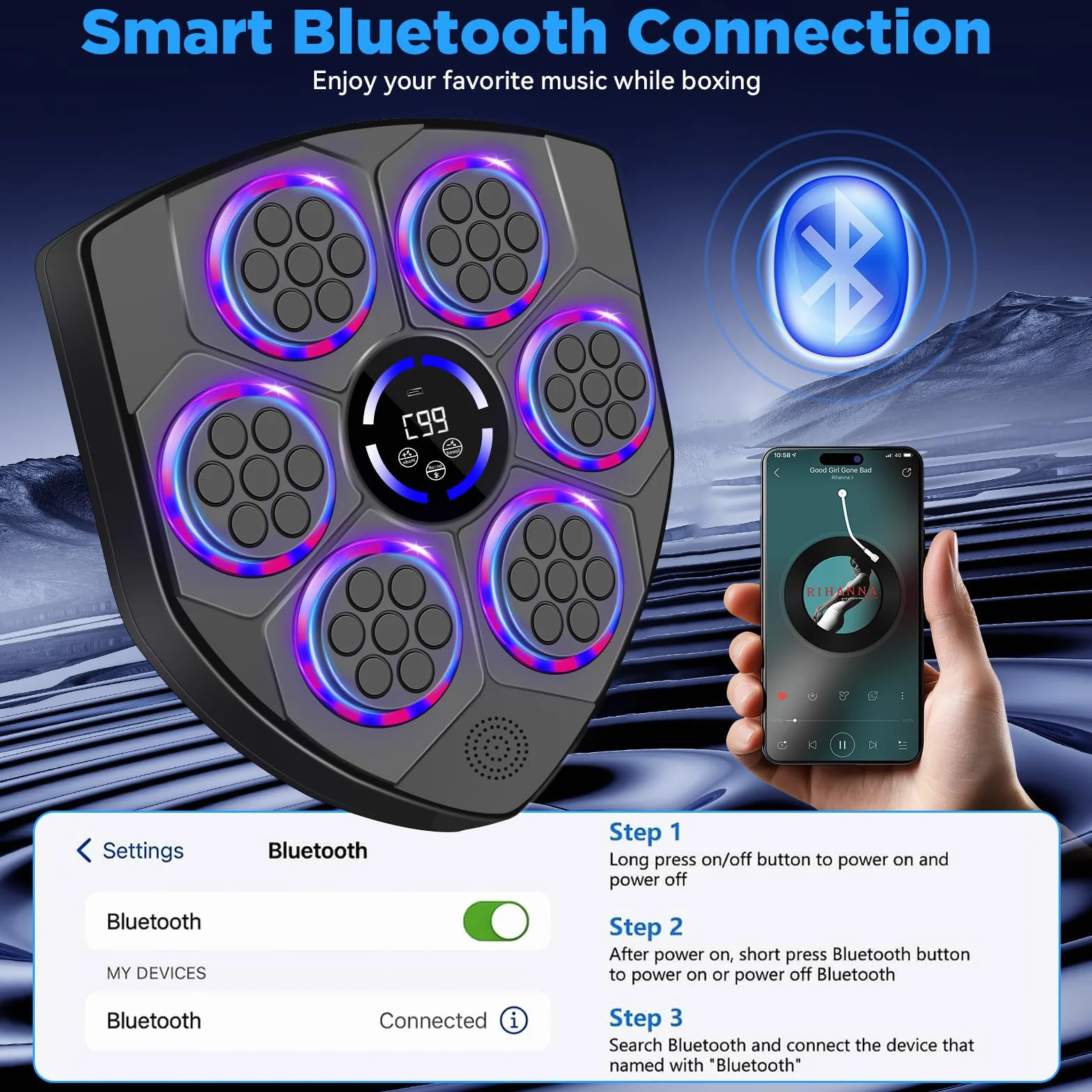 Music Boxing Machine dla dorosłych, inteligentna muzyczna maszyna do boksu Bluetooth z rękawicami bokserskimi, elektroniczny ścienny dziurkacz do domu, siłownia, trening, wewnątrz