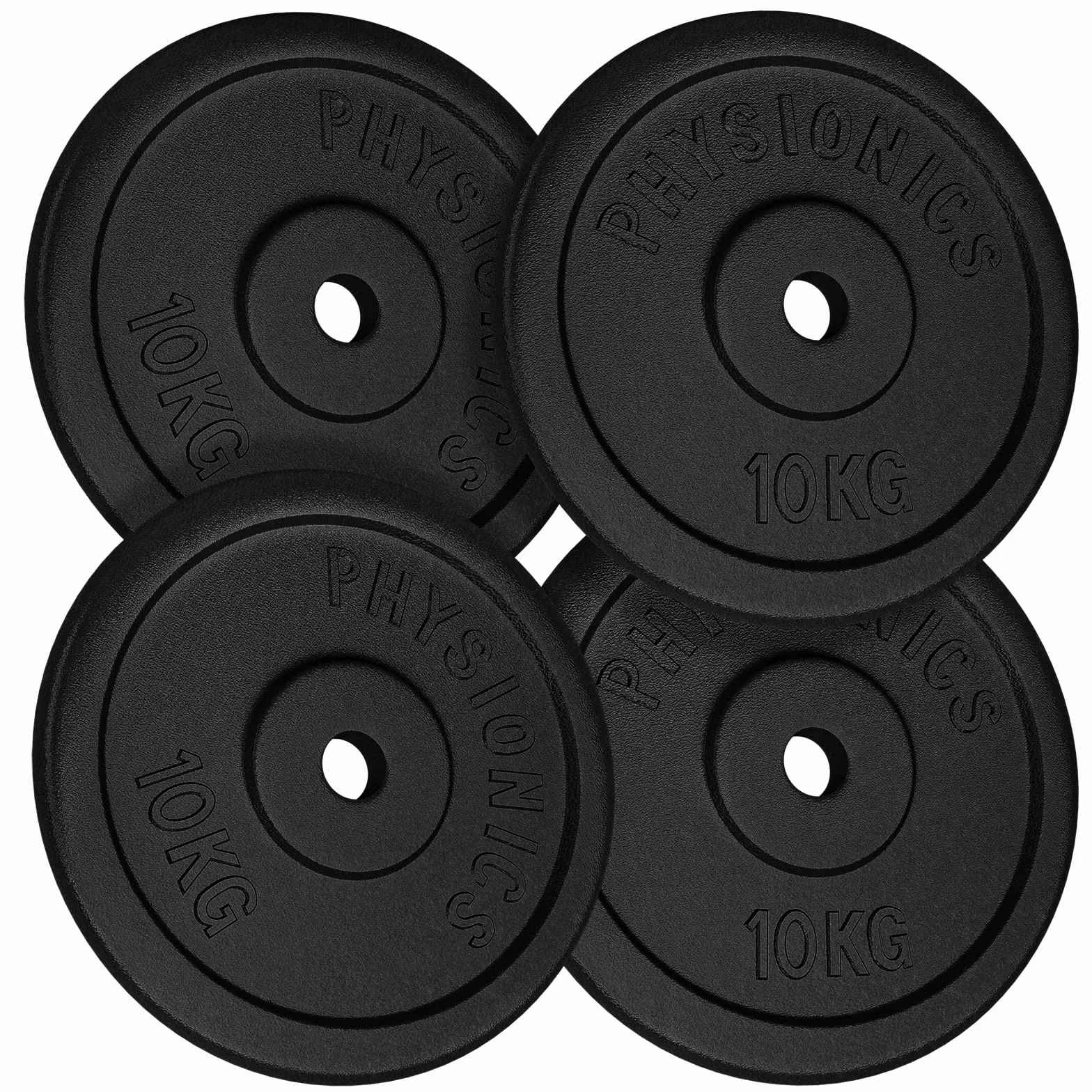 Physionics® Zestaw żeliwnych krążków do hantli – 2x5/4x5/6x5/2x10/4x10/6x10/2x15/6x15/6x15/2x20/4x20/6x20 kg, średnica otworu 30 mm, do hantli długich i krótkich – zestaw obciążników