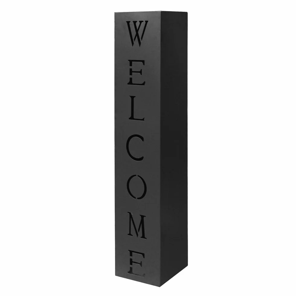 Wiltec Kolumna dekoracyjna z napisem “Welcome” ze stali z powłoką proszkową o wymiarach 100 x 20 x 20 cm, czarna, do ogrodu