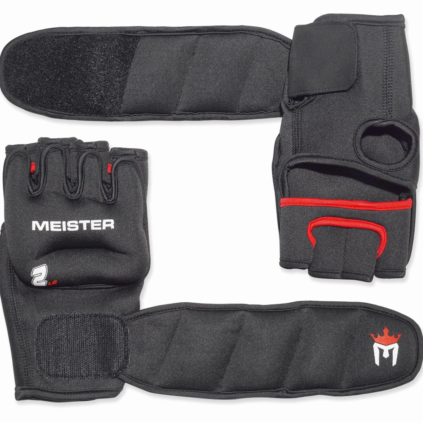 Meister Neoprenowe rękawice obciążeniowe 0,9 kg do cardio i ciężkich dłoni (para) - 0,9 kg x 2 - czarne/czerwone