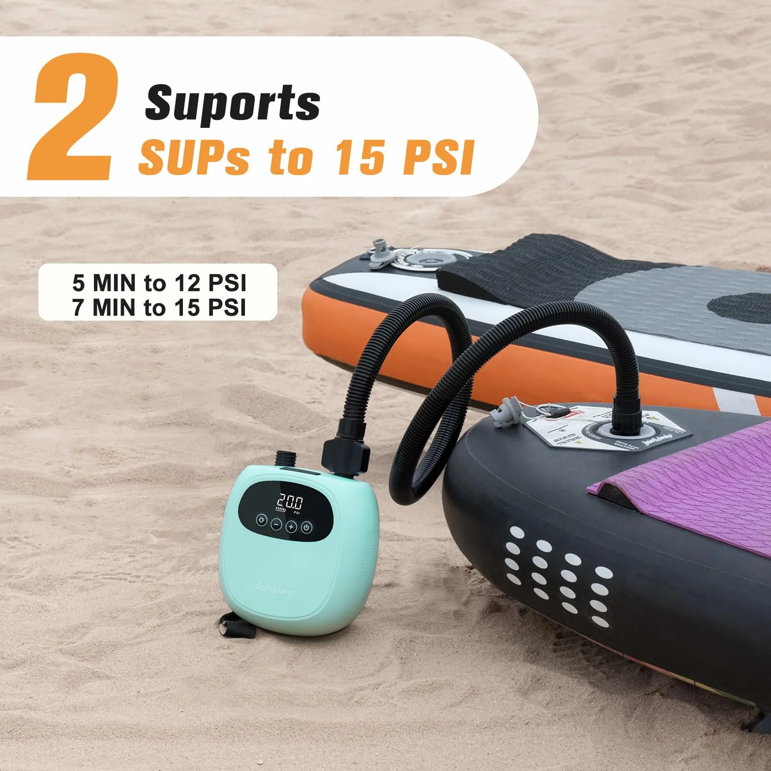 dwndpump Pompka SUP, Pompe électrique pour paddle board, rechargeable 20 PSI pour SUP, gonflage et dégonflage à deux niveaux, pompe électrique pour kayaks, ailes à vent, SUP