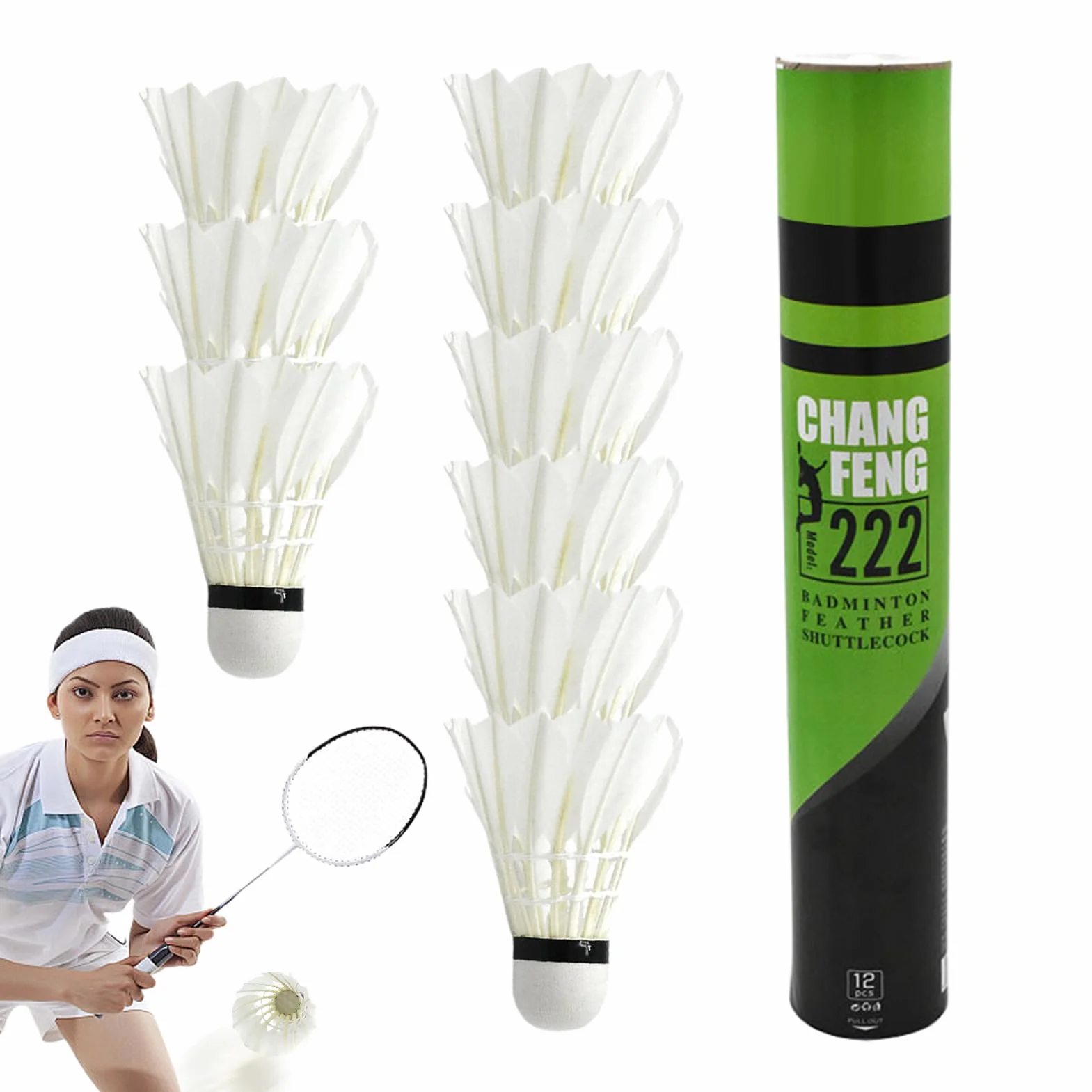 Badminton Shuttle — wysoka wydajność w zawodach sportowych | Konstrukcja gęsi z trwałego korka, stała trajektoria podczas treningu klubowego i zabawy rekreacyjnej 26,38 x 13,78 x 16,14