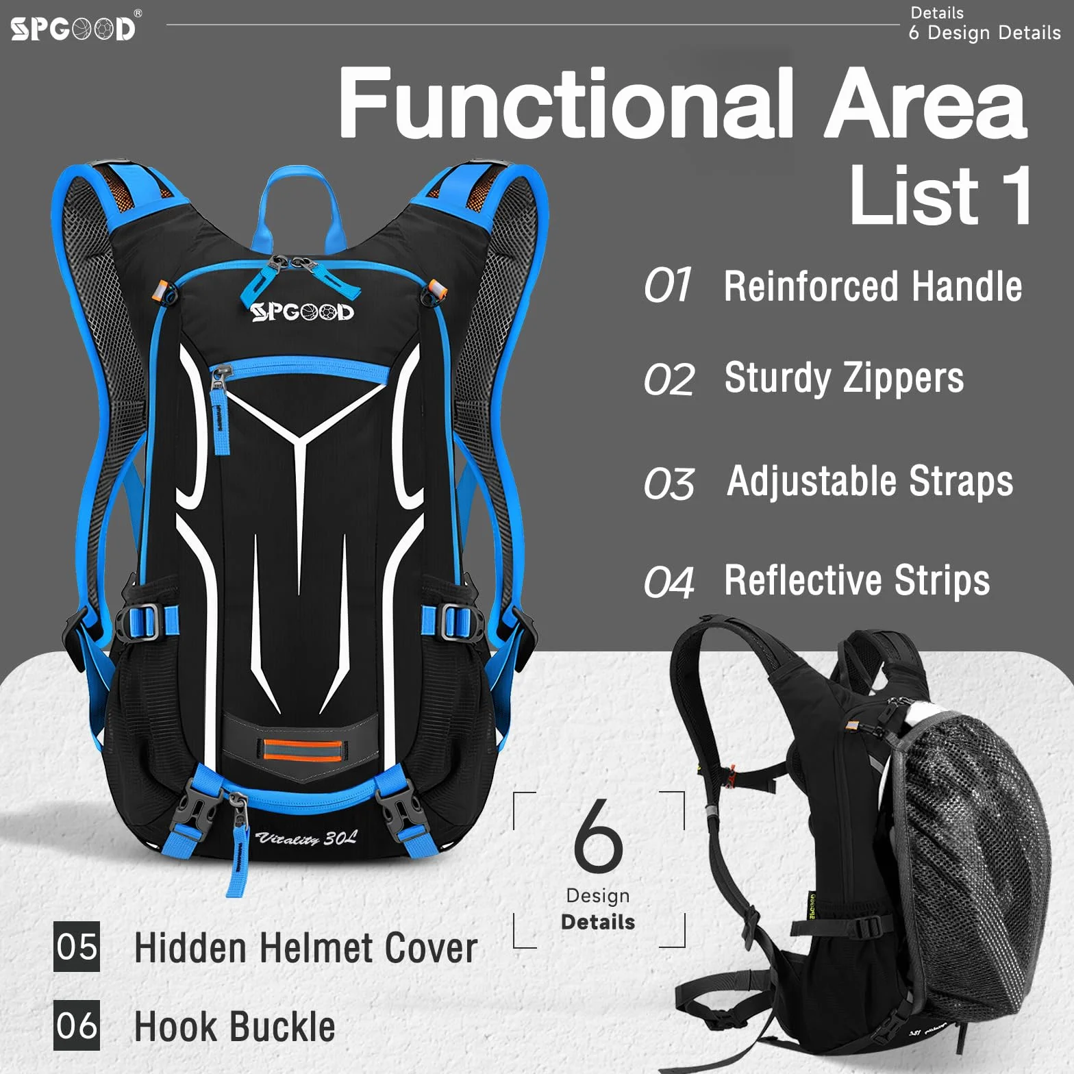 SPGOOD Plecak Rowerowy 20L/25L/30L (9 Kolorów), Wodoszczelny, Ultralekki, Dla Kobiet i Mężczyzn, Wielofunkcyjny, z Osłoną Przeciwdeszczową i Osłoną na Kask