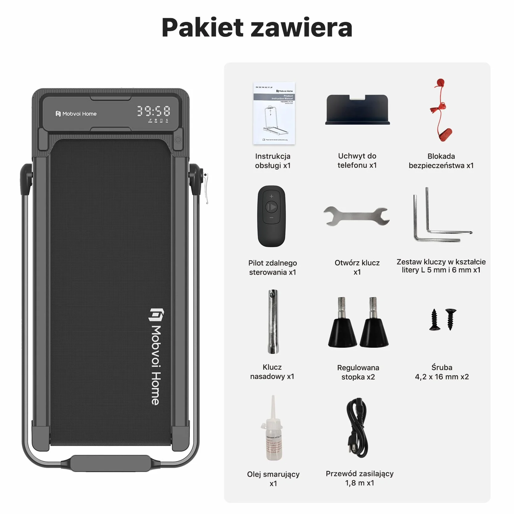 Mobvoi Home Treadmill Plus 3 w 1 składana bieżnia Walking Pad 2,5 KM Kompaktowa maszyna do biegania pod biurkiem do domu i biura Zdalne sterowanie Wyświetlacz LED Głośnik Duża 120 kg 12 km/h